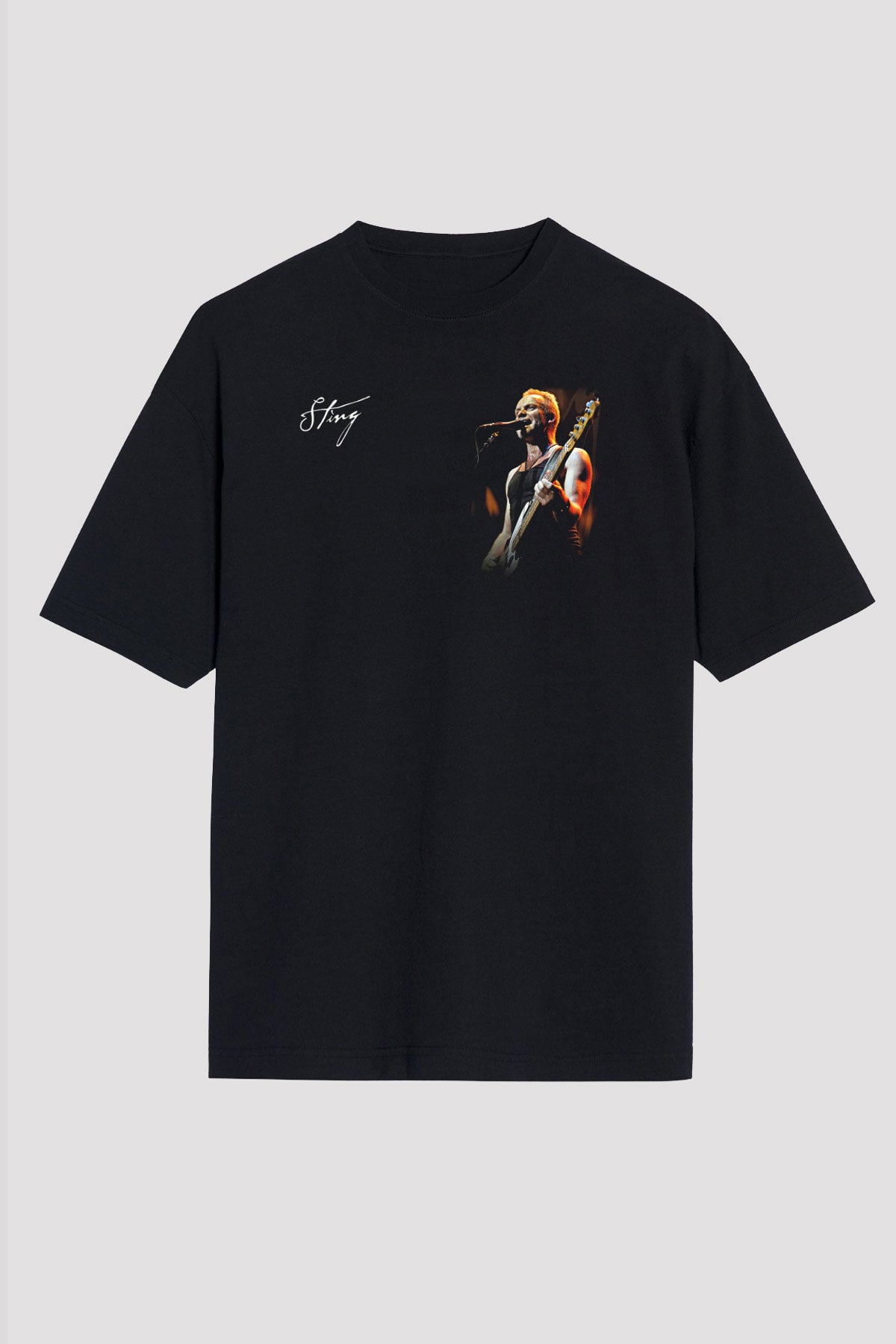 Sting Baskılı Unisex Siyah Oversize Tişört - Tshirt