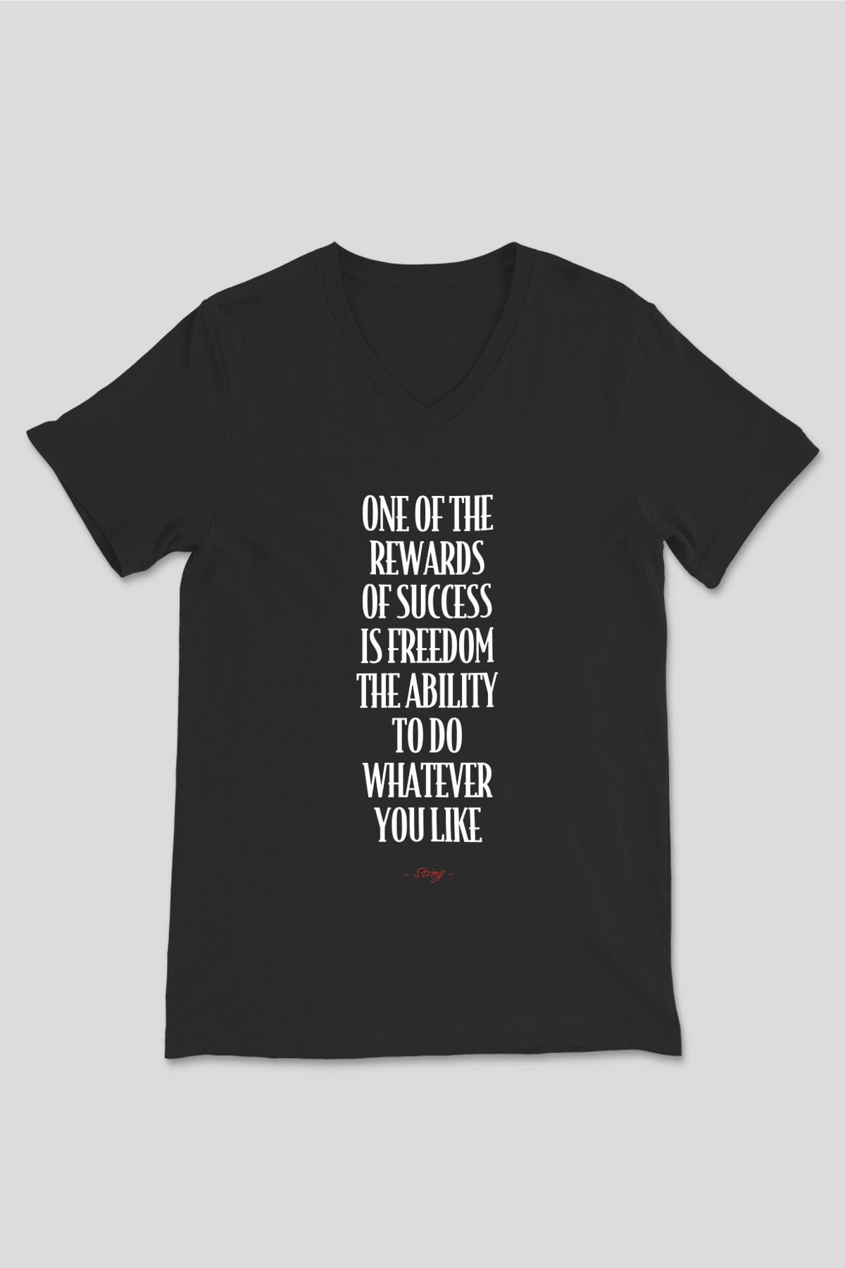 Sting Baskılı Unisex Siyah V Yaka Tişört - Tshirt