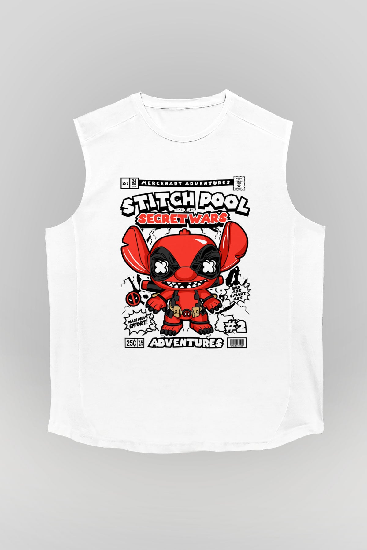 Stitch Pool Secret Wars Baskılı Unisex Beyaz Kolsuz Tişört