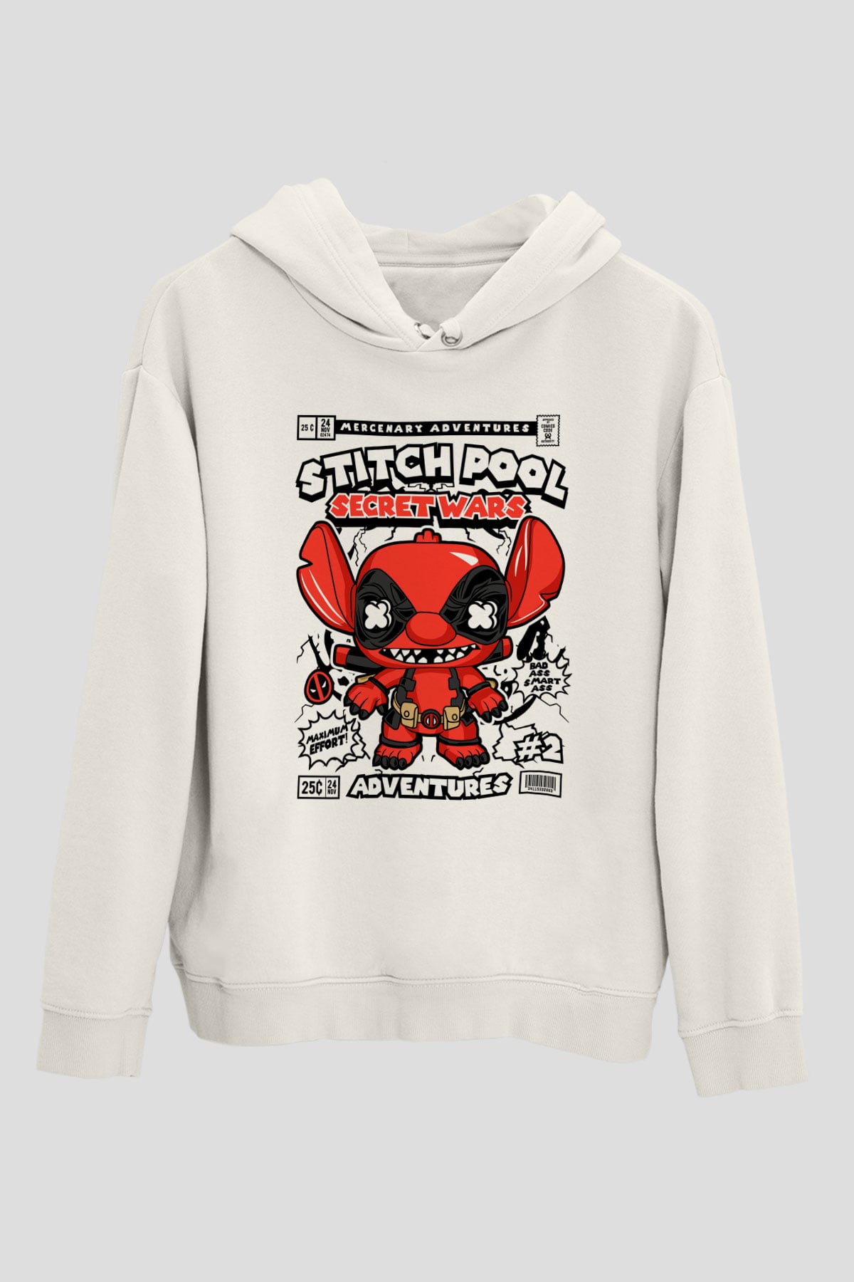 Stitch Pool Secret Wars Baskılı Unisex Beyaz Hoodie