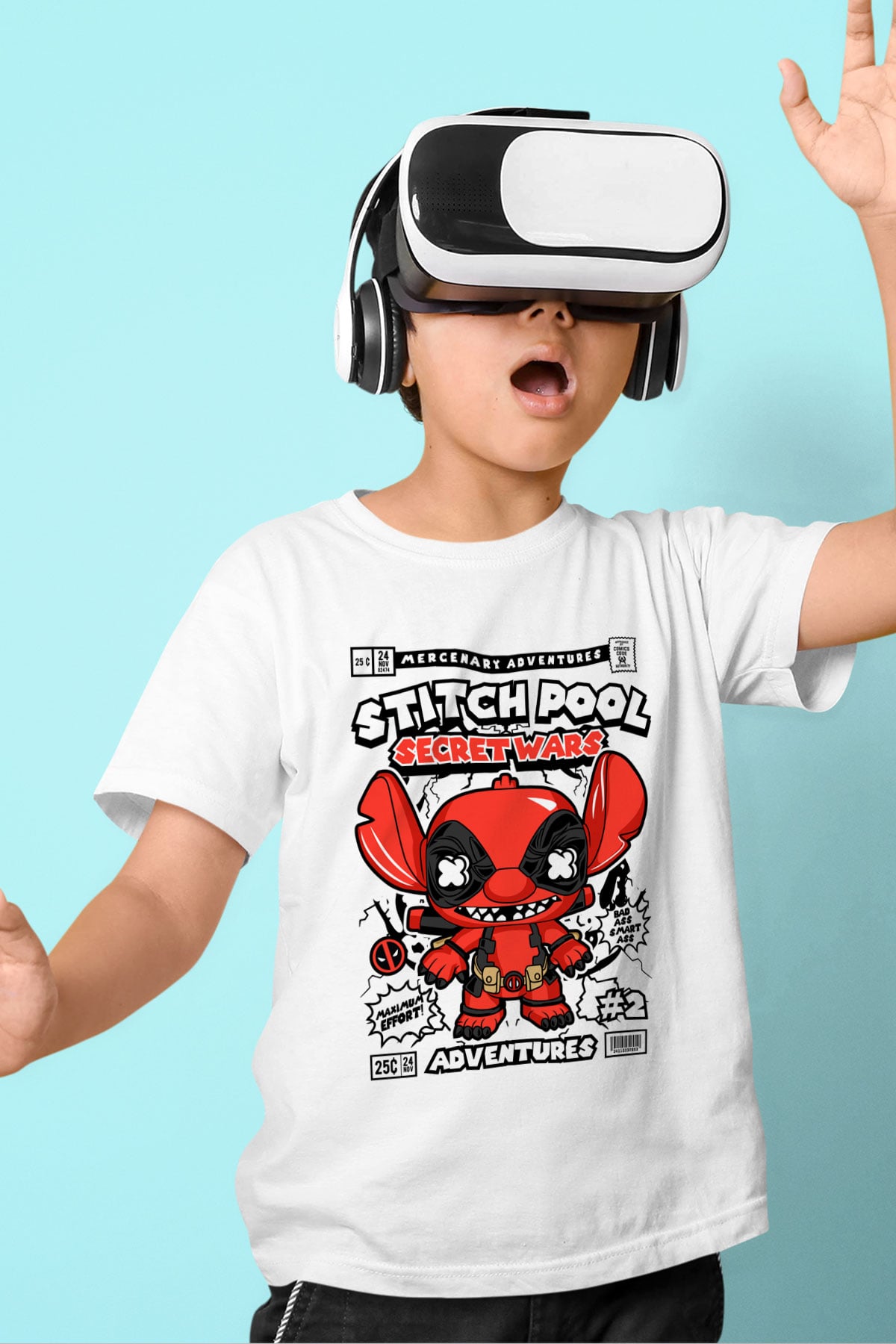 Stitch Pool Secret Wars Baskılı Unisex Beyaz Çocuk Tişört