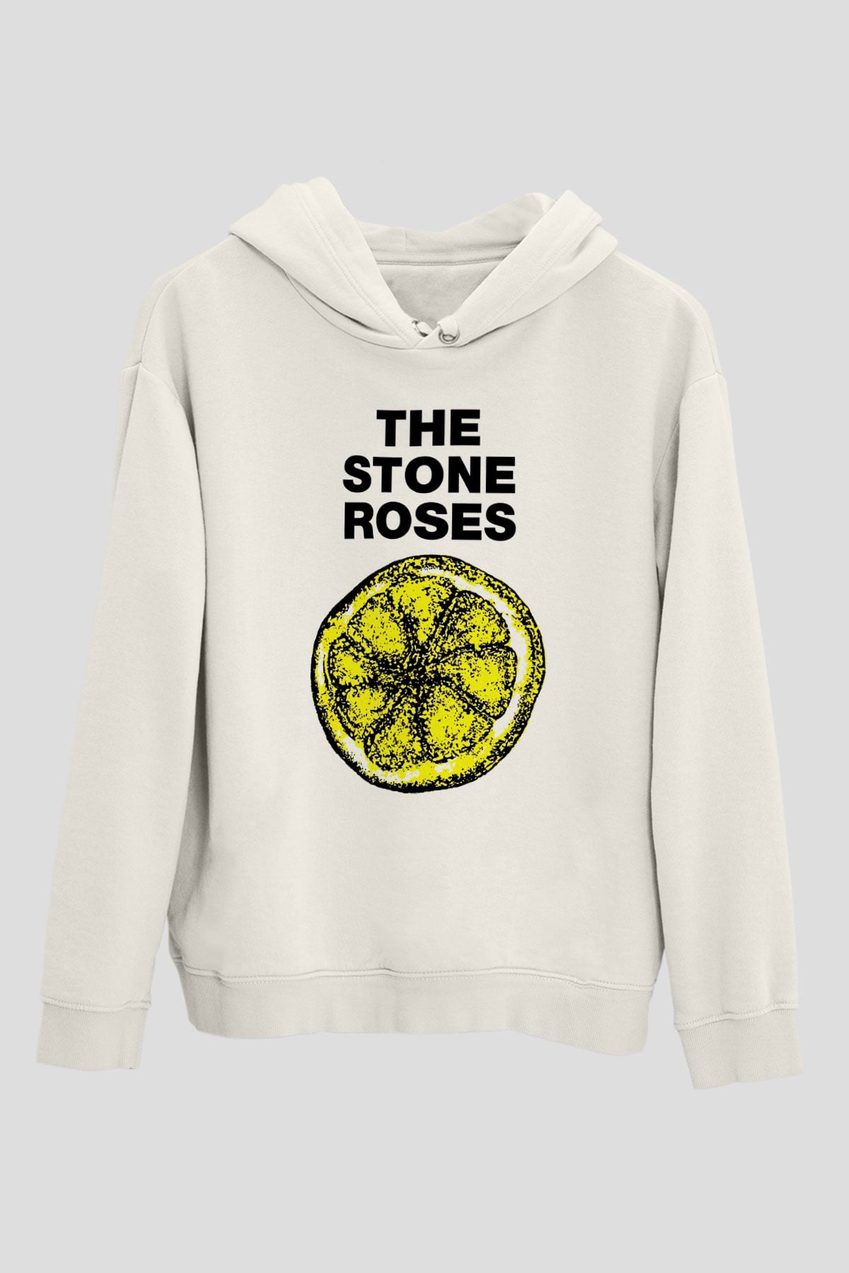 Stone Roses Baskılı Beyaz Unisex Kapüşonlu Sweatshirt