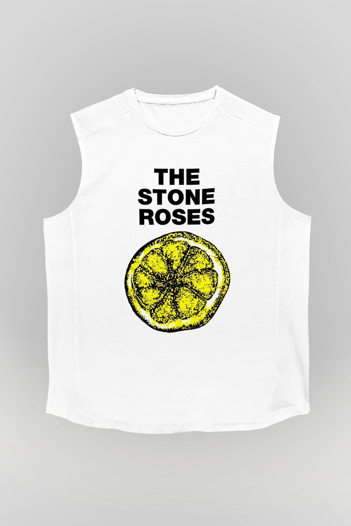 Stone Roses Baskılı Beyaz Unisex Kolsuz Tişört - Tshirt