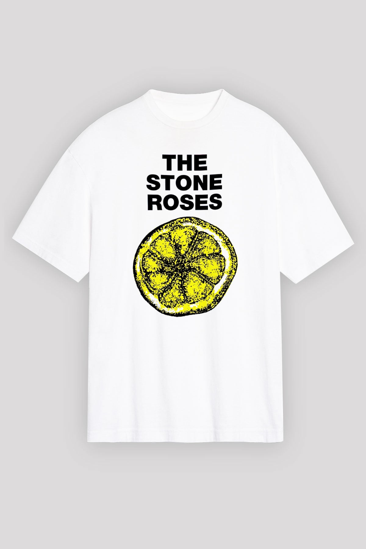 Stone Roses Baskılı Beyaz Unisex Oversize Tişört - Tshirt