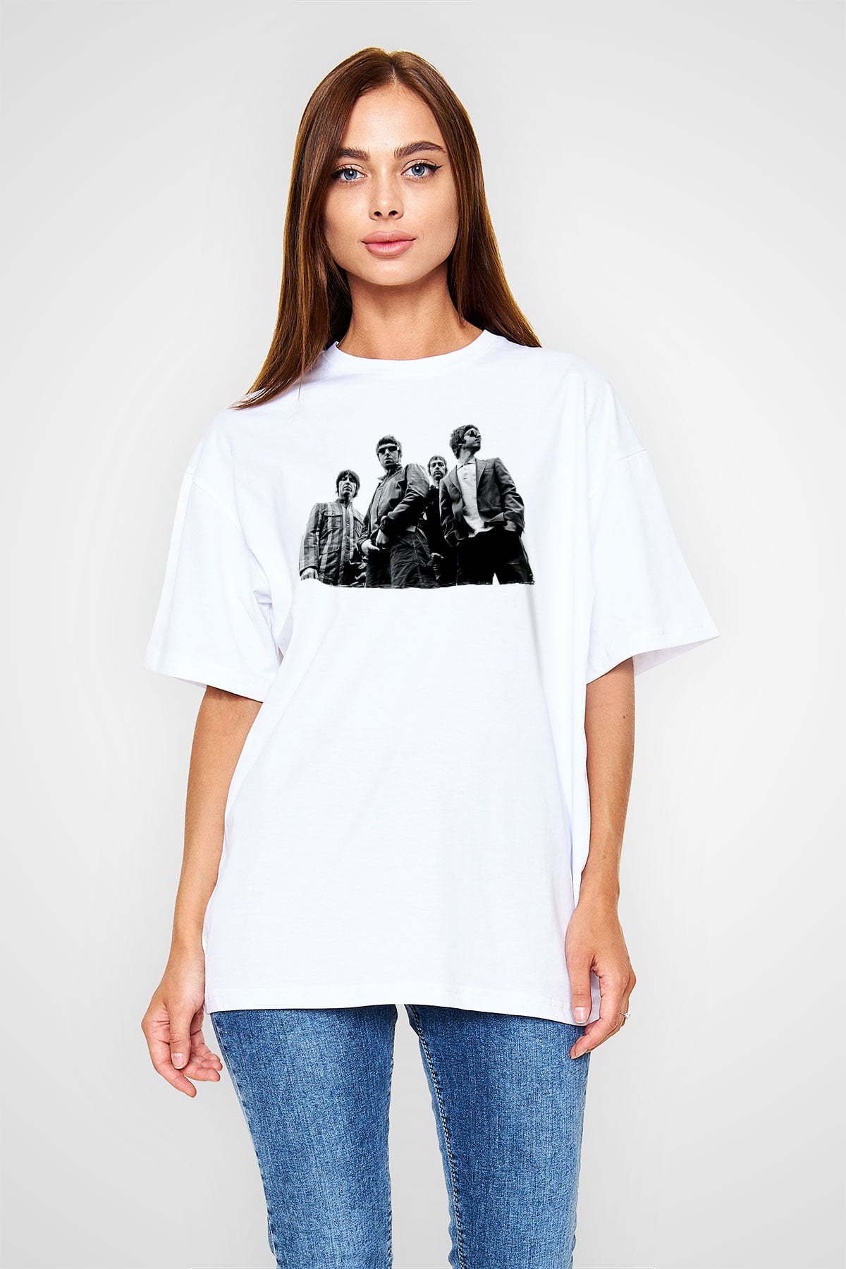 Stone Roses Baskılı Beyaz Unisex Oversize Tişört - Tshirt