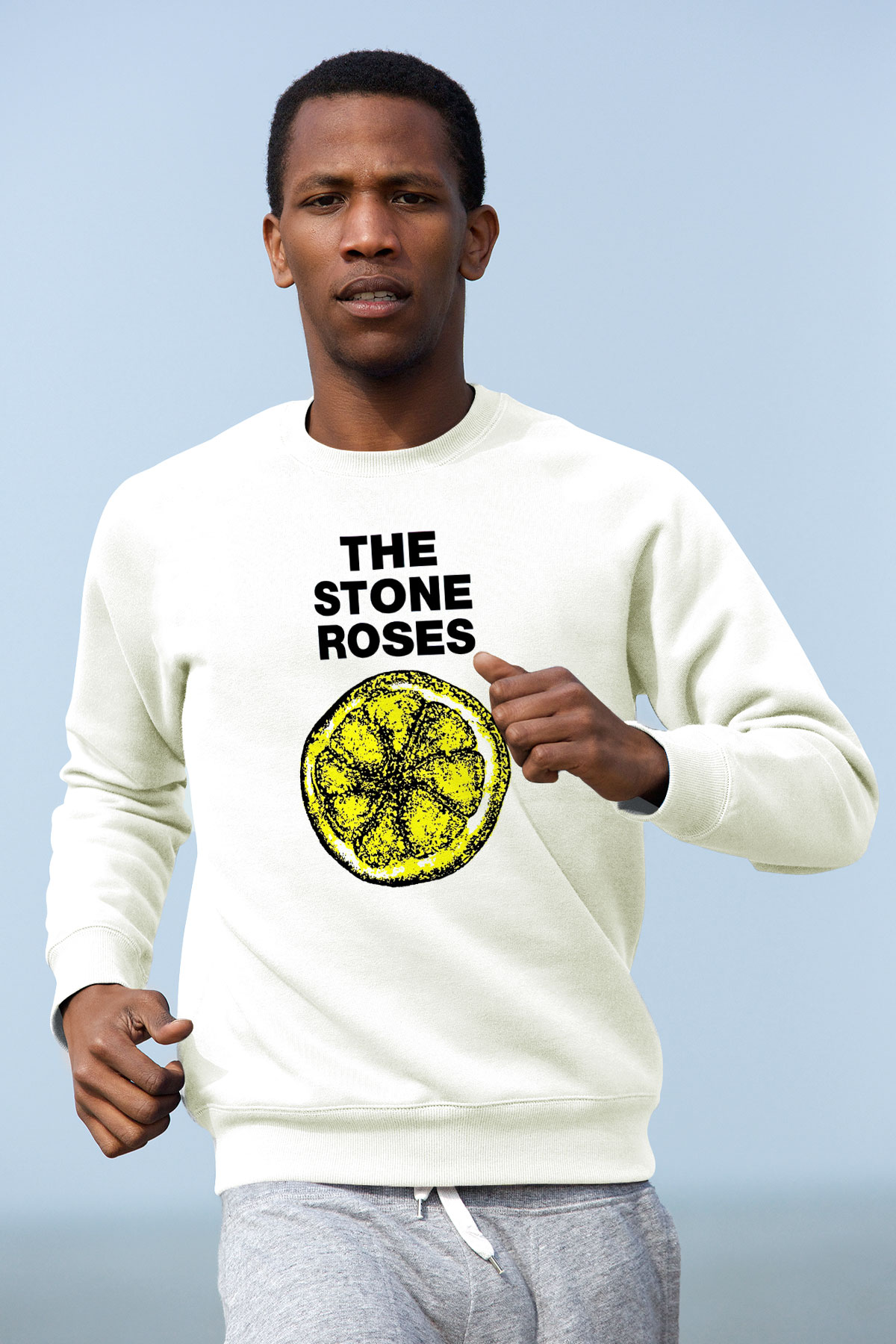 Stone Roses Baskılı Beyaz Unisex Sweatshirt