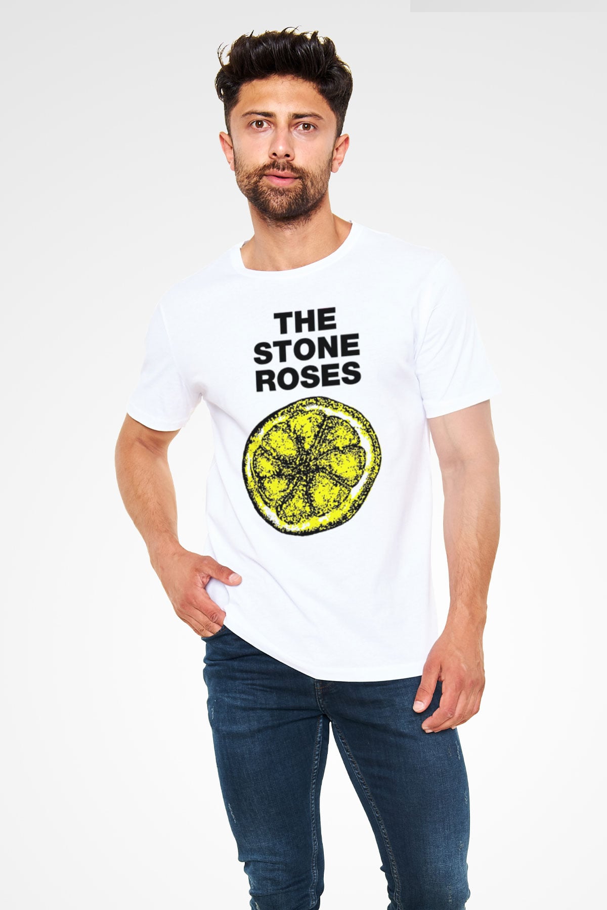 Stone Roses Baskılı Unisex Beyaz Tişört - Tshirt