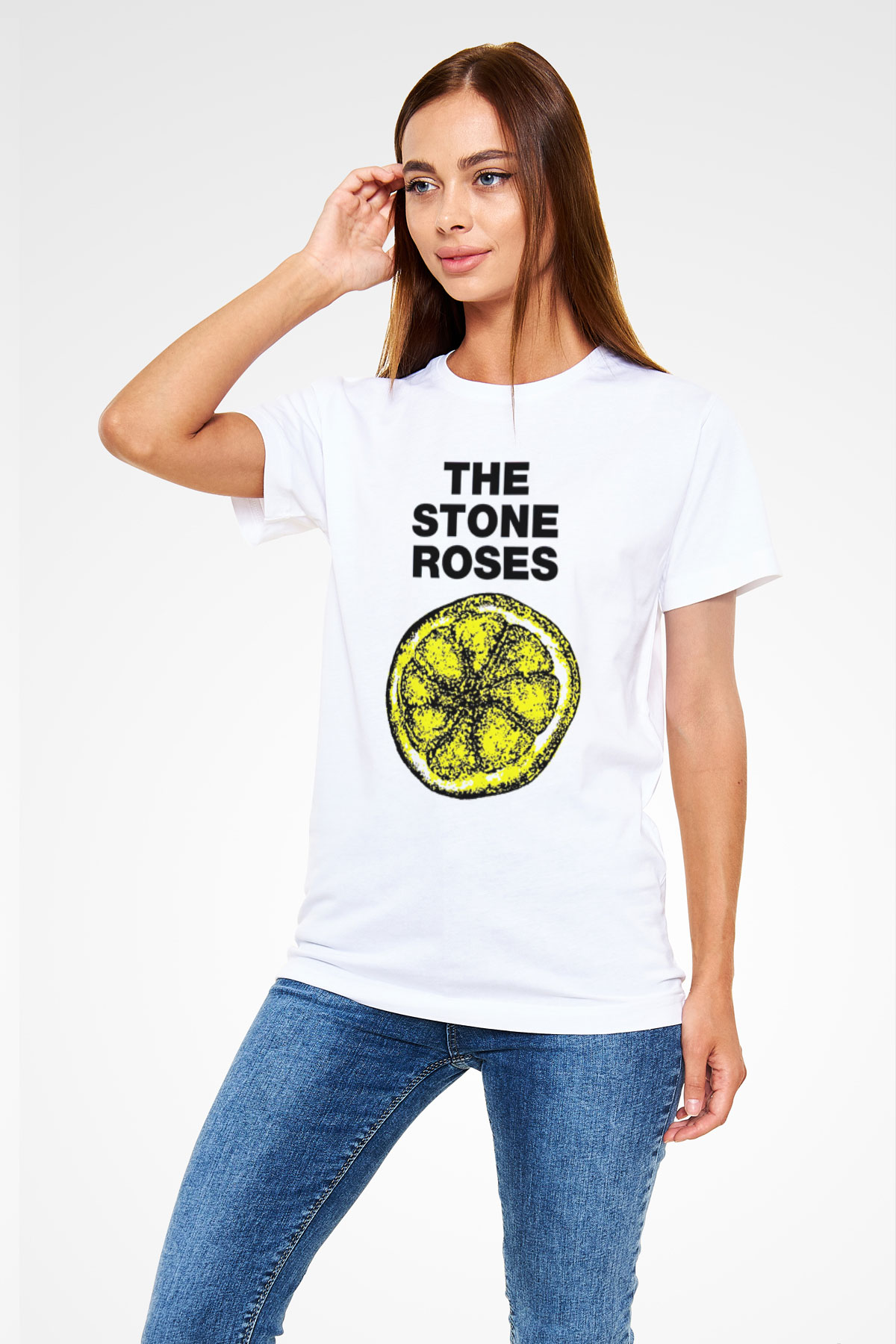 Stone Roses Baskılı Unisex Beyaz Tişört - Tshirt