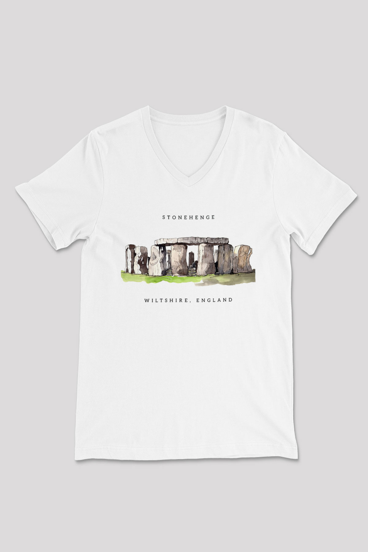 Stonehenge Beyaz Unisex V Yaka Tişört