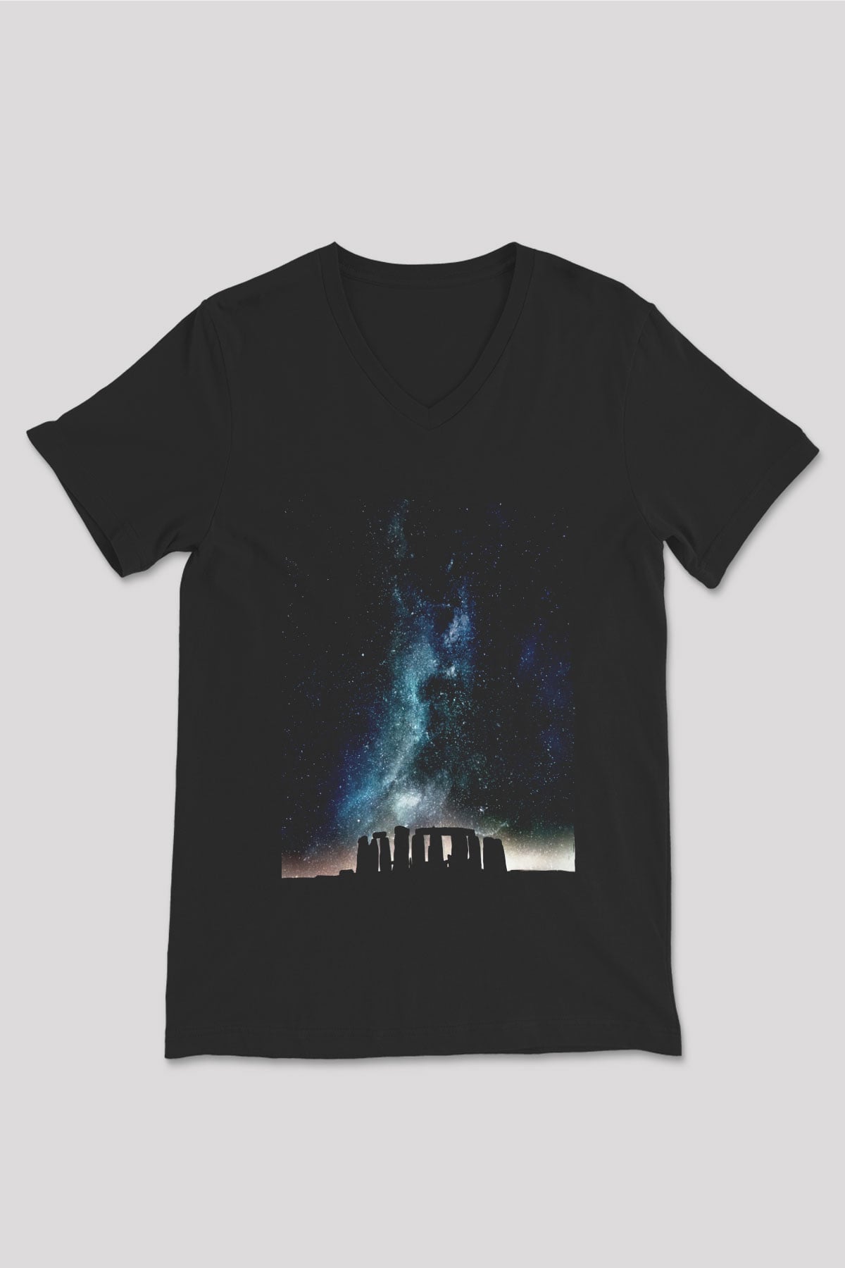 Stonehenge Siyah Unisex V Yaka Tişört