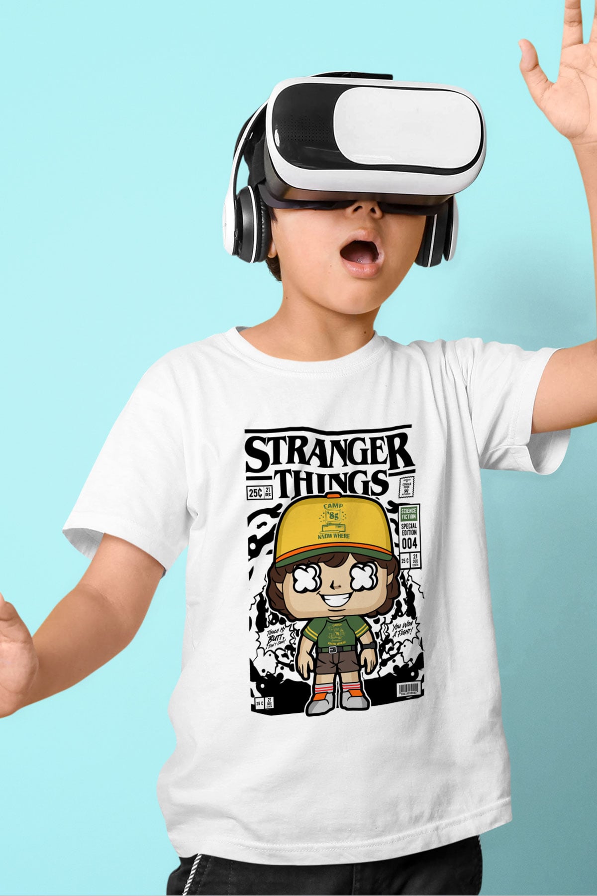 Stranger Things Baskılı Unisex Beyaz Çocuk Tişört