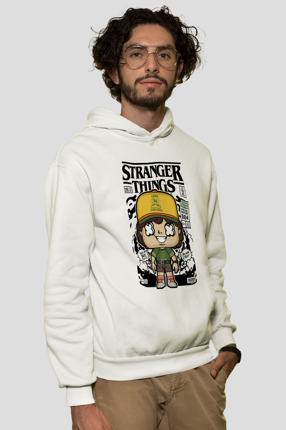 Stranger Things Baskılı Unisex Beyaz Hoodie