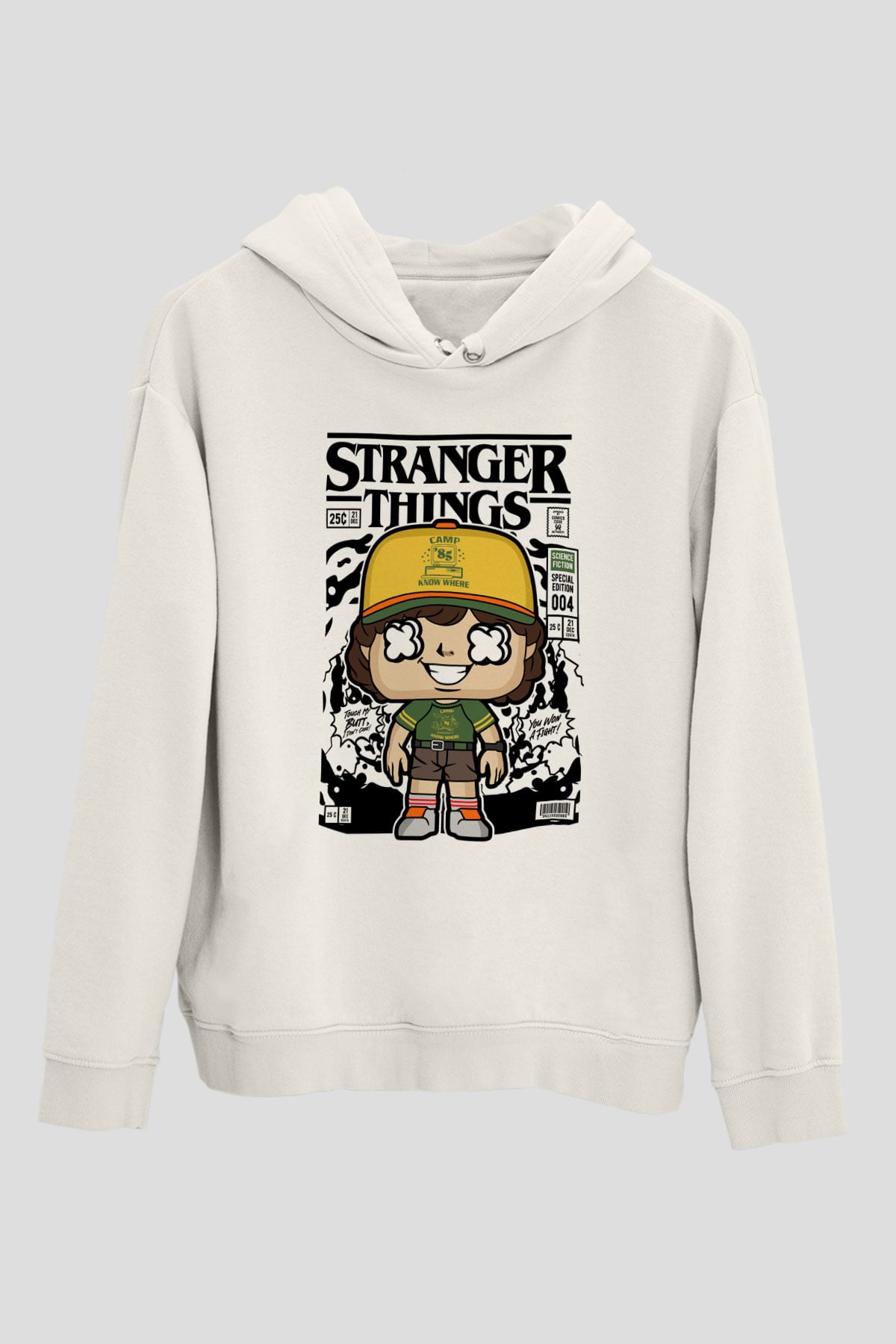 Stranger Things Baskılı Unisex Beyaz Hoodie