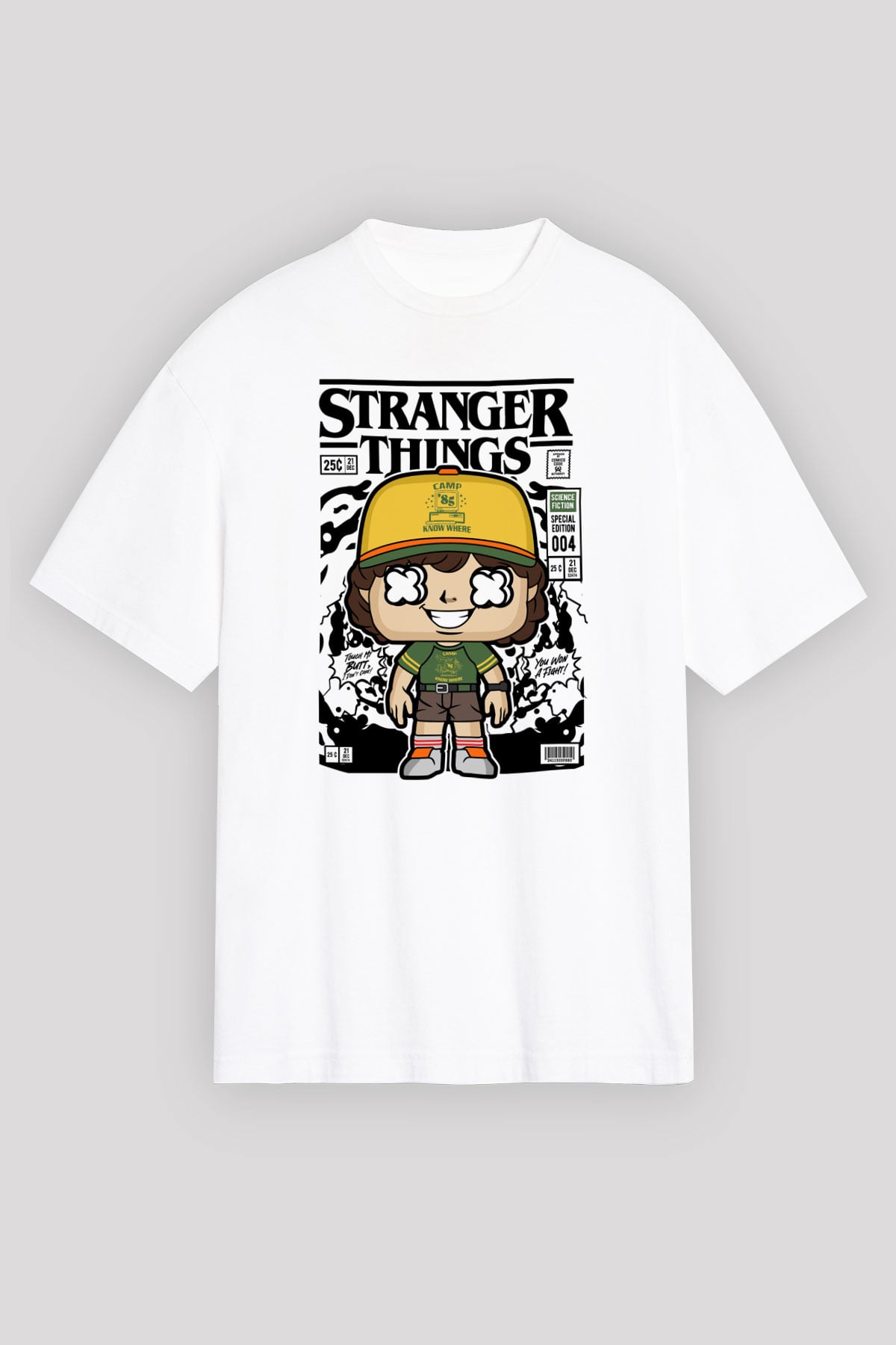 Stranger Things Baskılı Unisex Beyaz Oversize Tişört