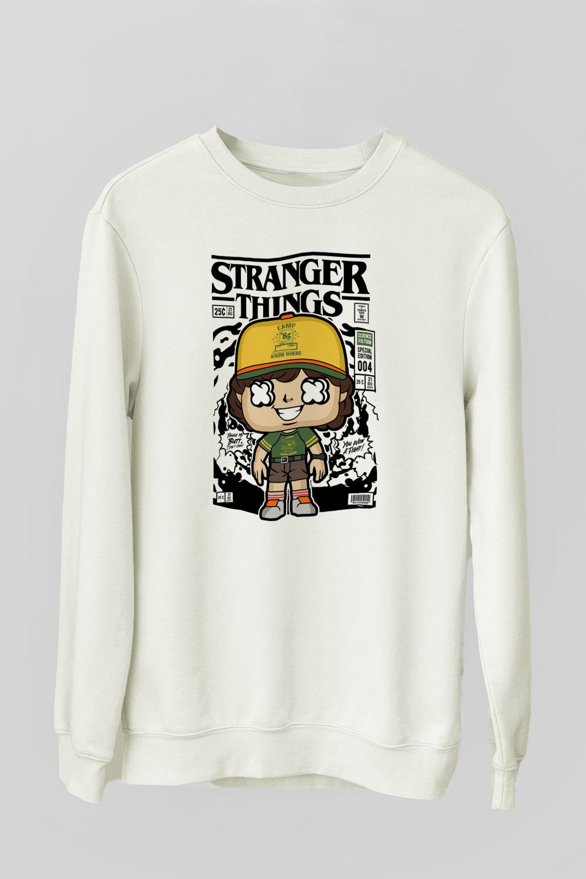 Stranger Things Baskılı Unisex Beyaz Sweatshirt