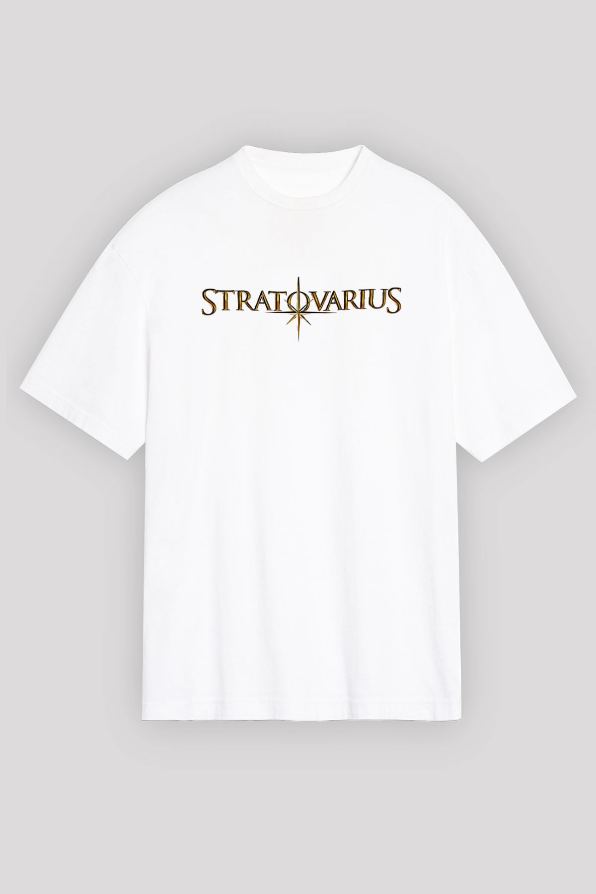 Stratovarius Baskılı Beyaz Unisex Oversize Tişört - Tshirt