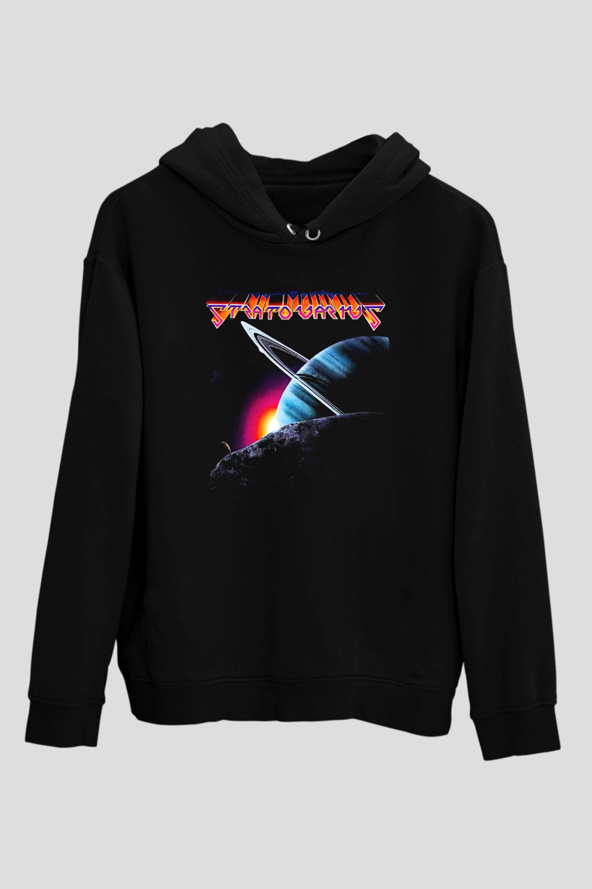 Stratovarius Baskılı Unisex Siyah Kapüşonlu Sweatshirt