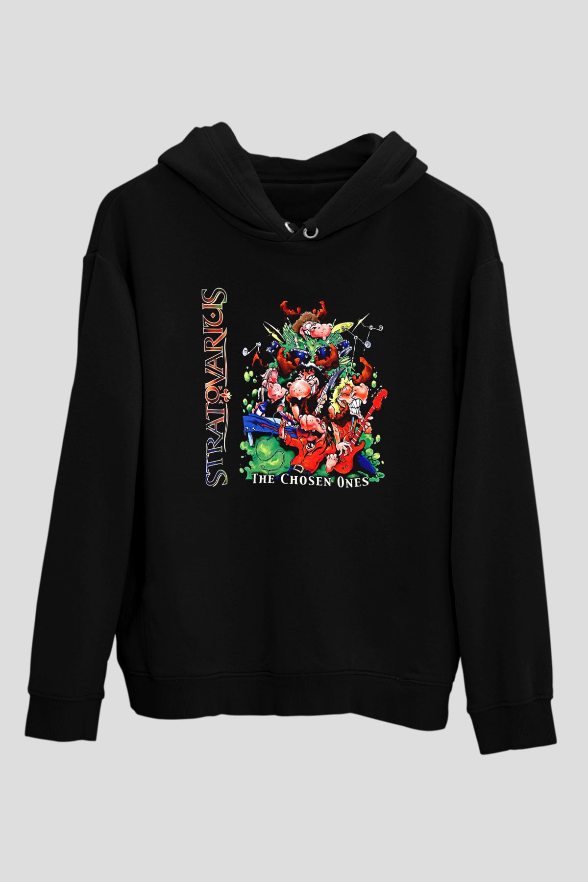 Stratovarius Baskılı Unisex Siyah Kapüşonlu Sweatshirt