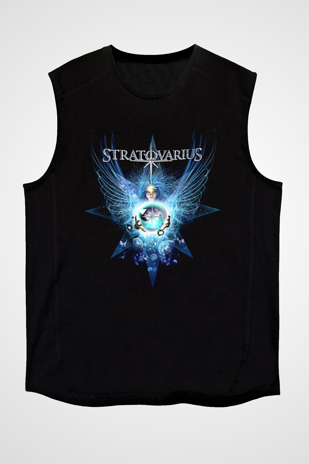 Stratovarius Baskılı Unisex Siyah Kolsuz Tişört - Tshirt
