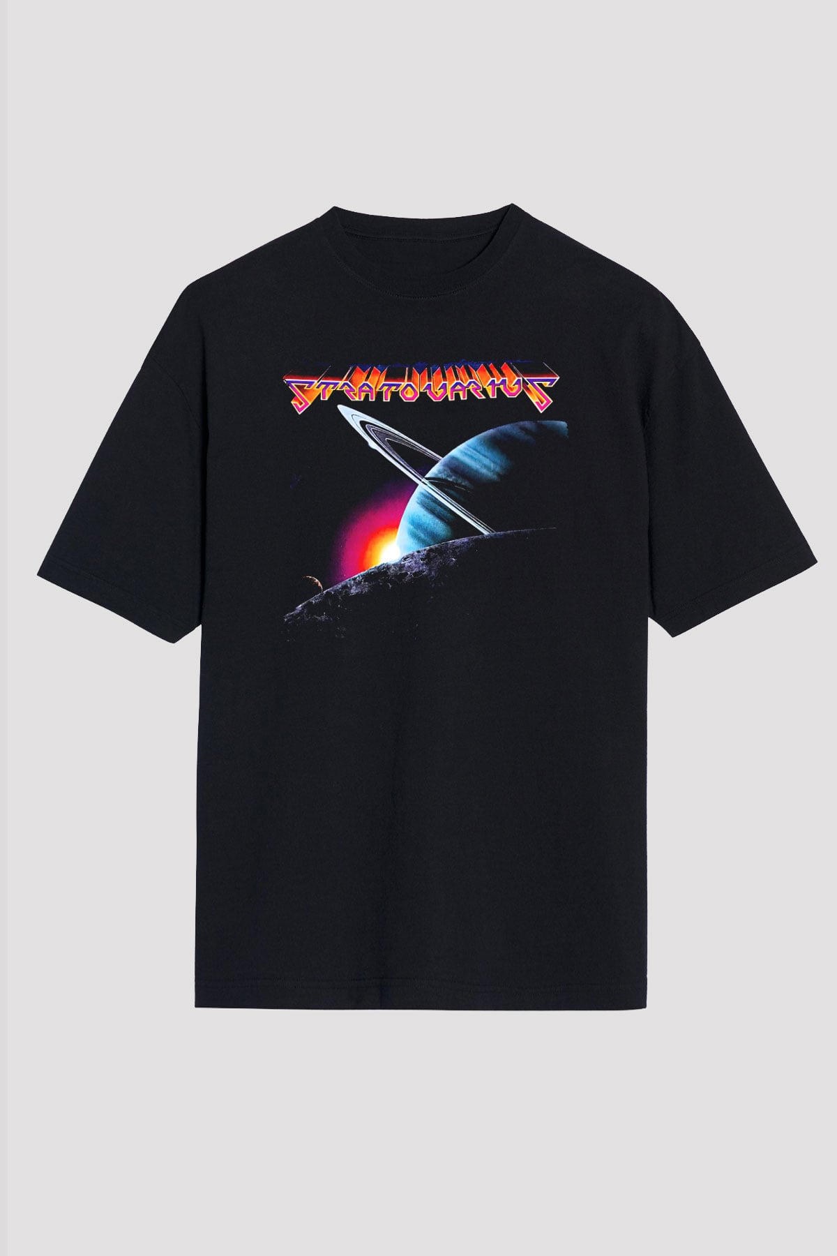 Stratovarius Baskılı Unisex Siyah Oversize Tişört - Tshirt