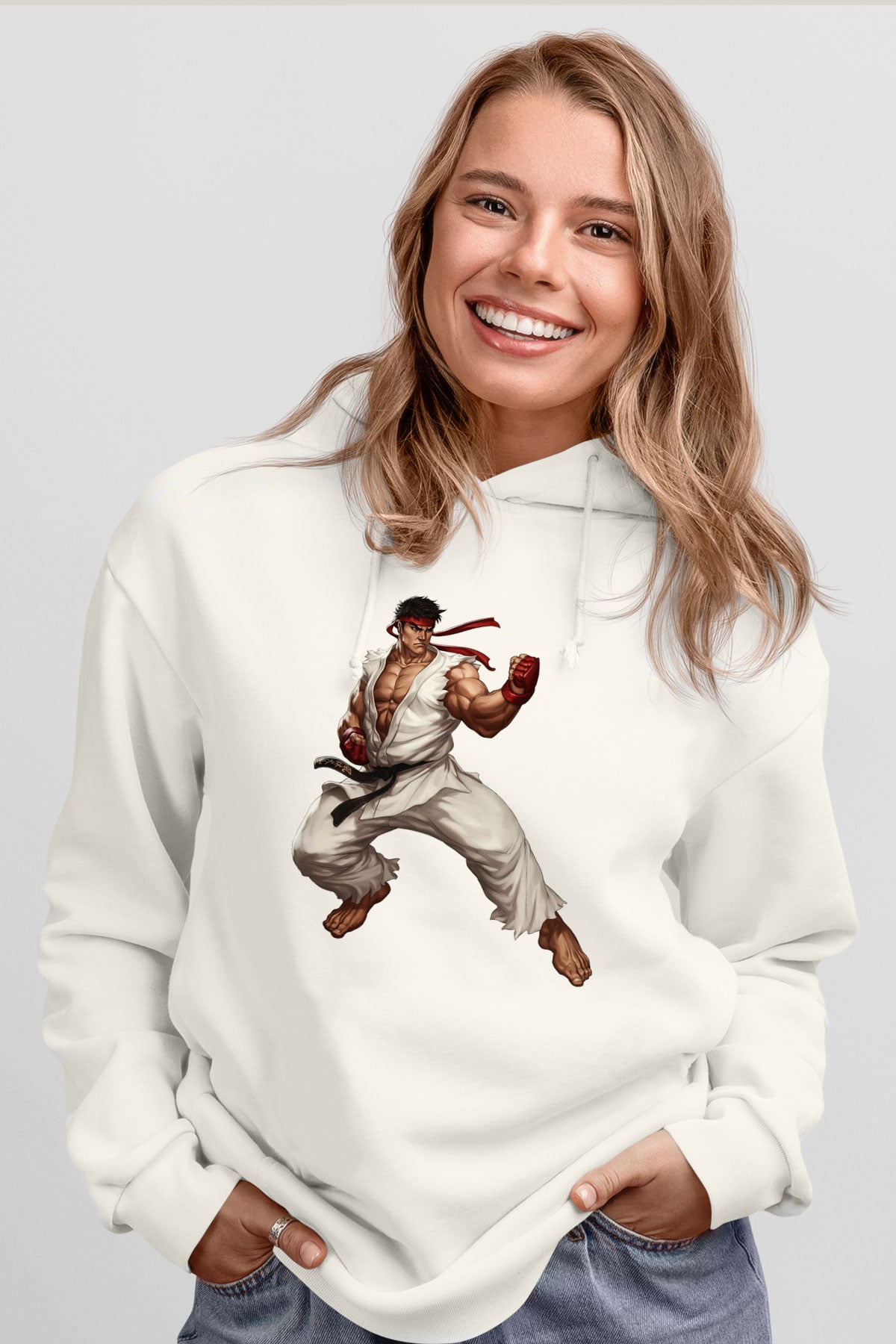 Street Fighter Beyaz Unisex Hoodie