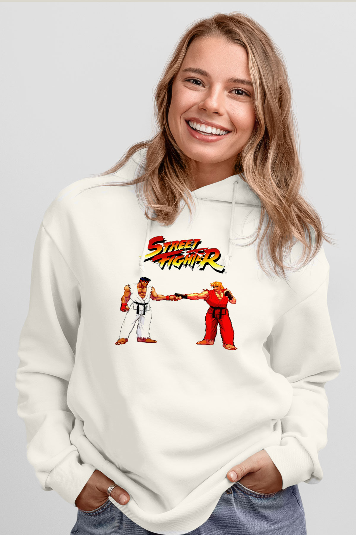 Street Fighter Beyaz Unisex Hoodie