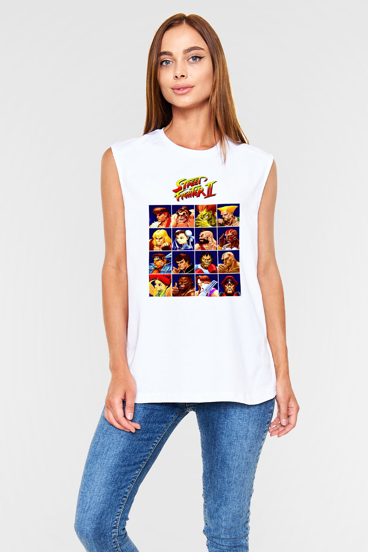 Street Fighter Beyaz Unisex  Kolsuz Tişört