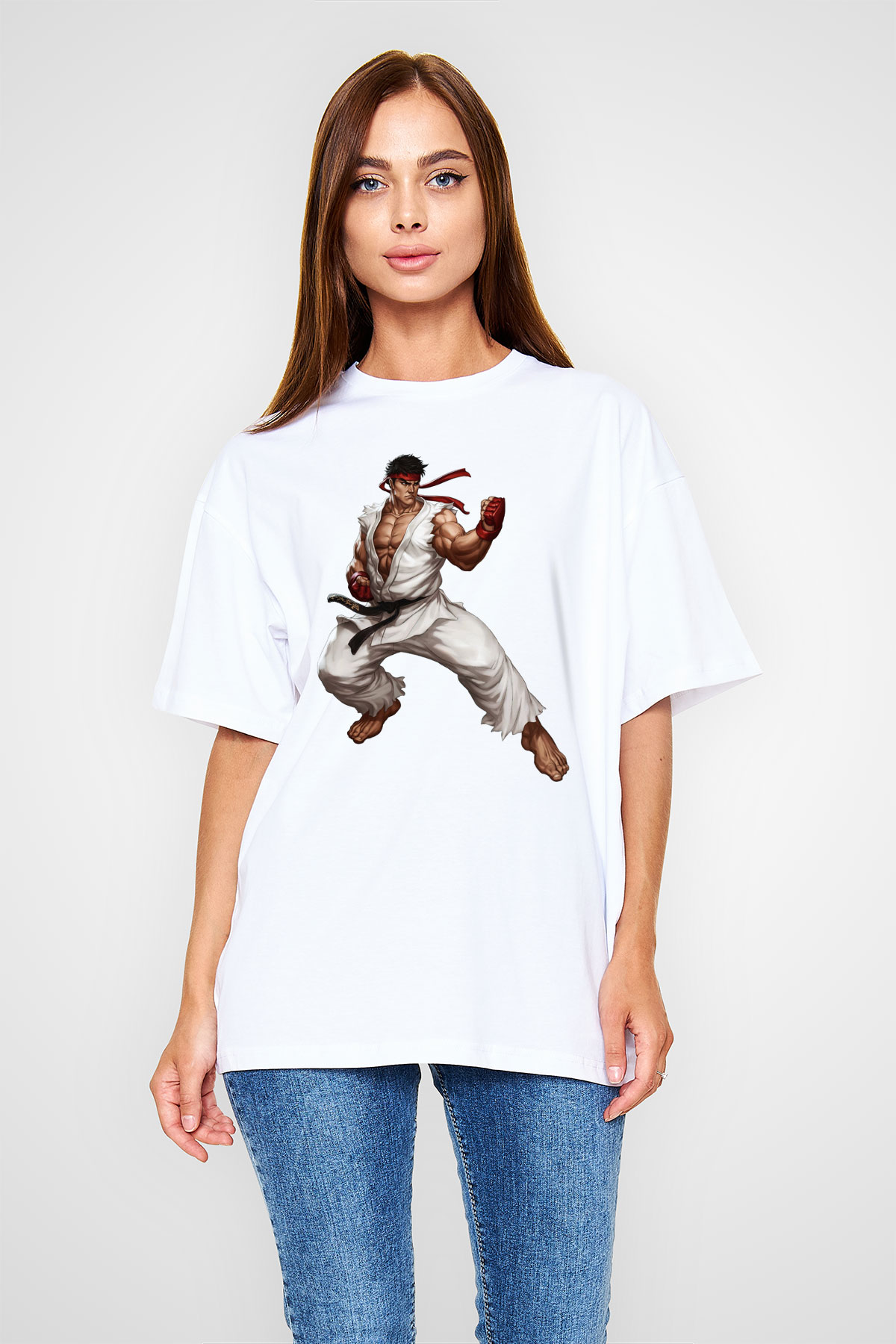 Street Fighter Beyaz Unisex Oversize Tişört T-Shirt