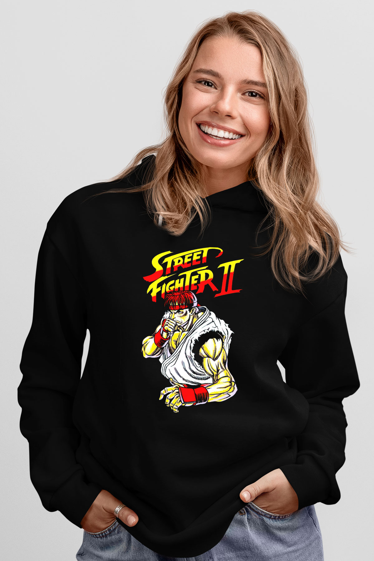 Street Fighter Siyah Unisex Hoodie