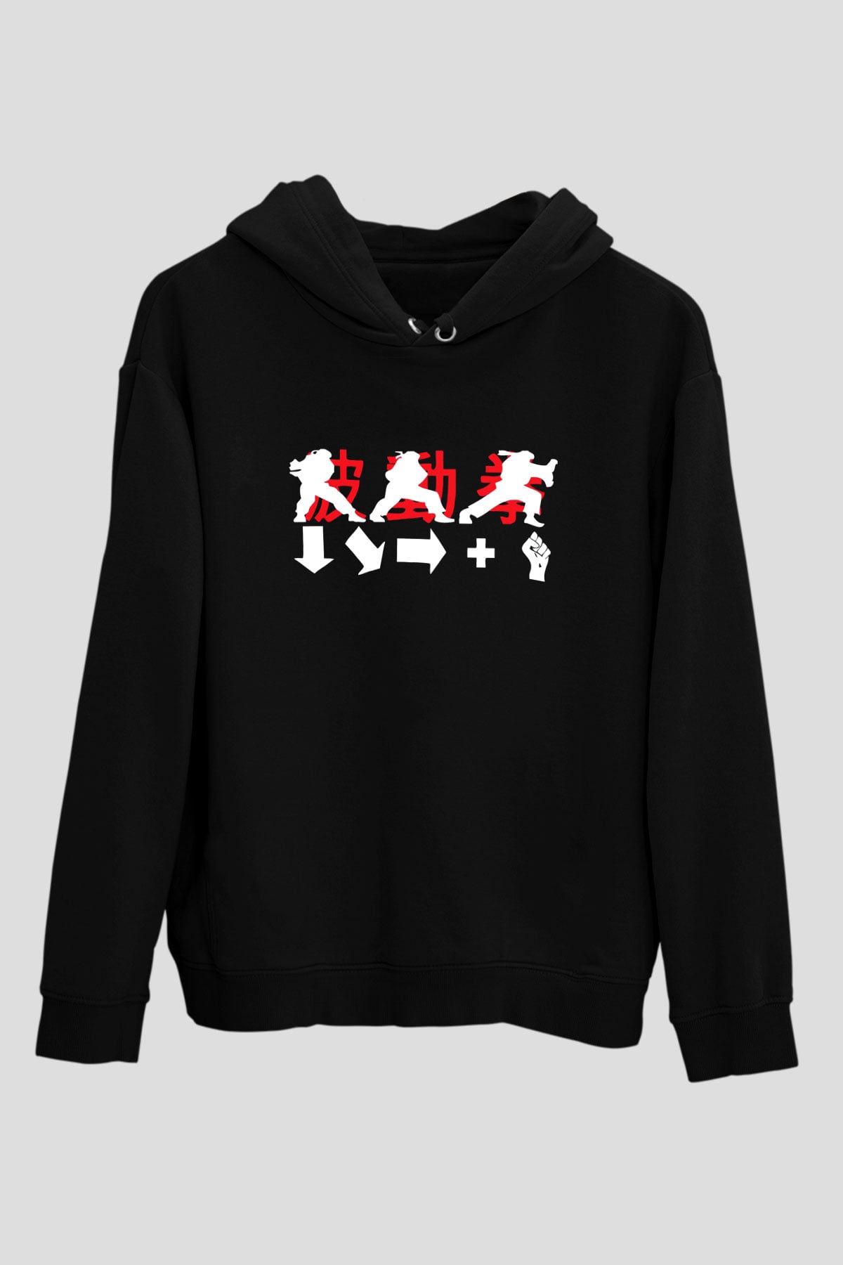 Street Fighter Siyah Unisex Kapüşonlu Sweatshirt