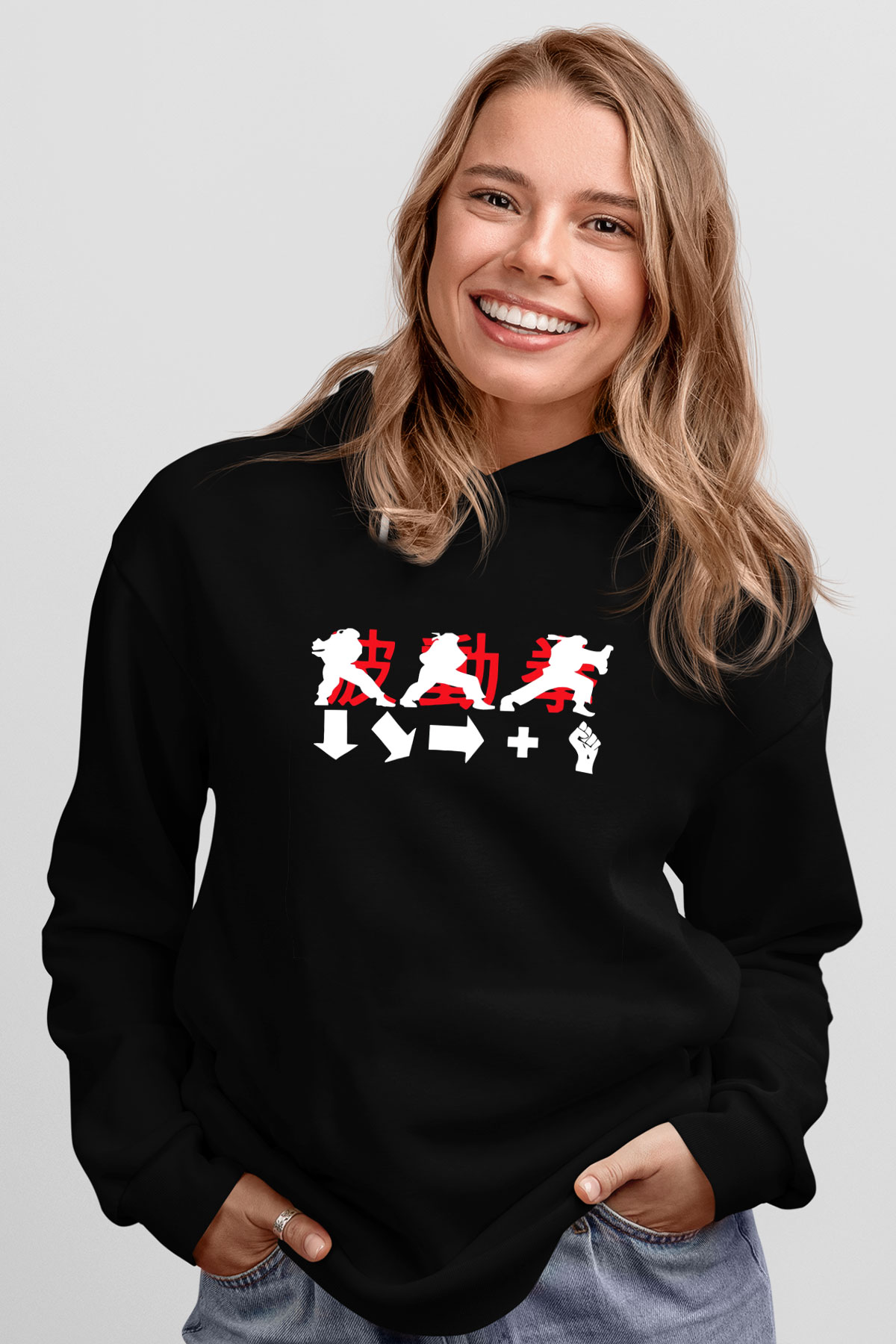 Street Fighter Siyah Unisex Kapüşonlu Sweatshirt