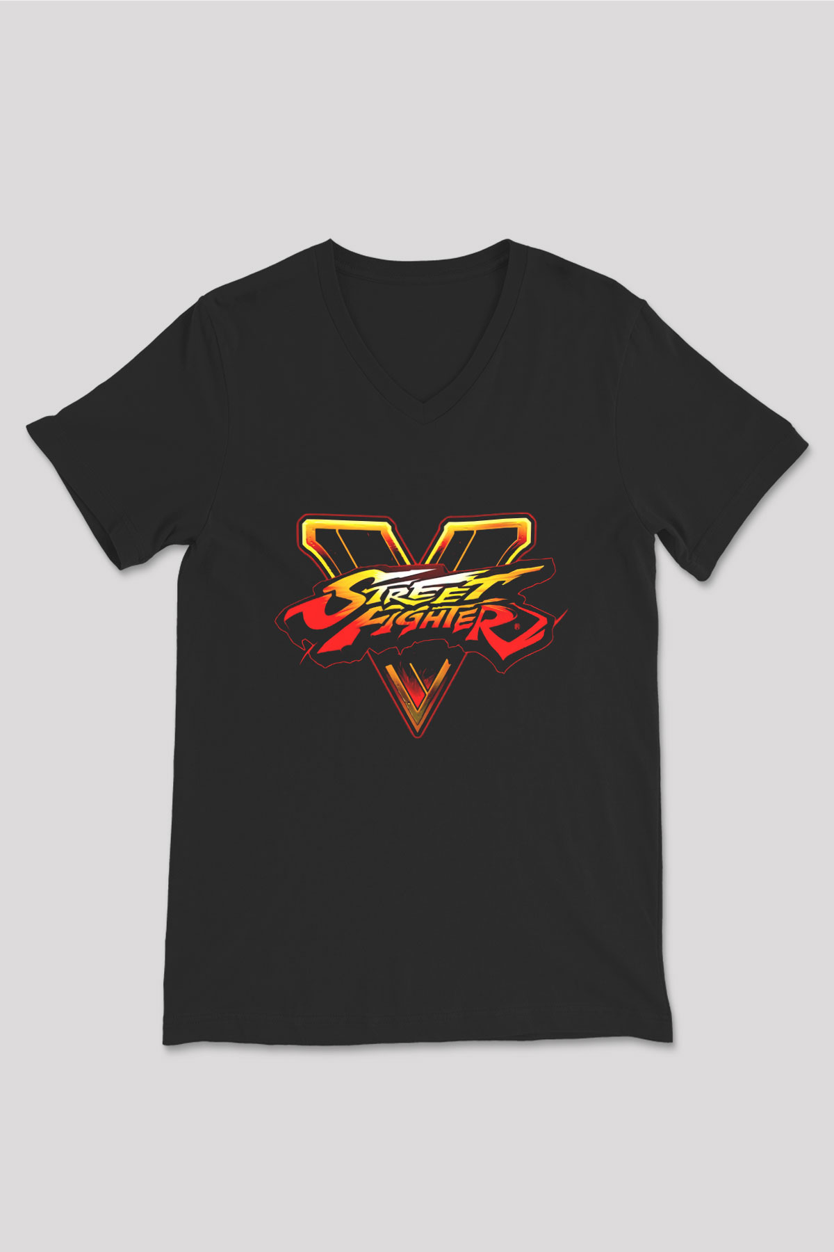 Street Fighter Siyah Unisex  V Yaka Tişört
