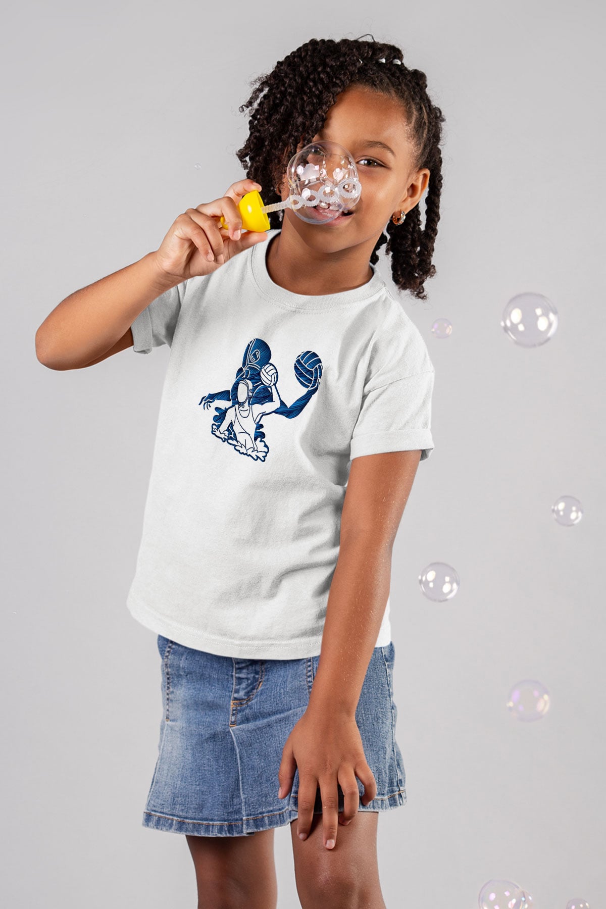 Su Topu Baskılı Unisex Beyaz Çocuk Tişört - Tshirt