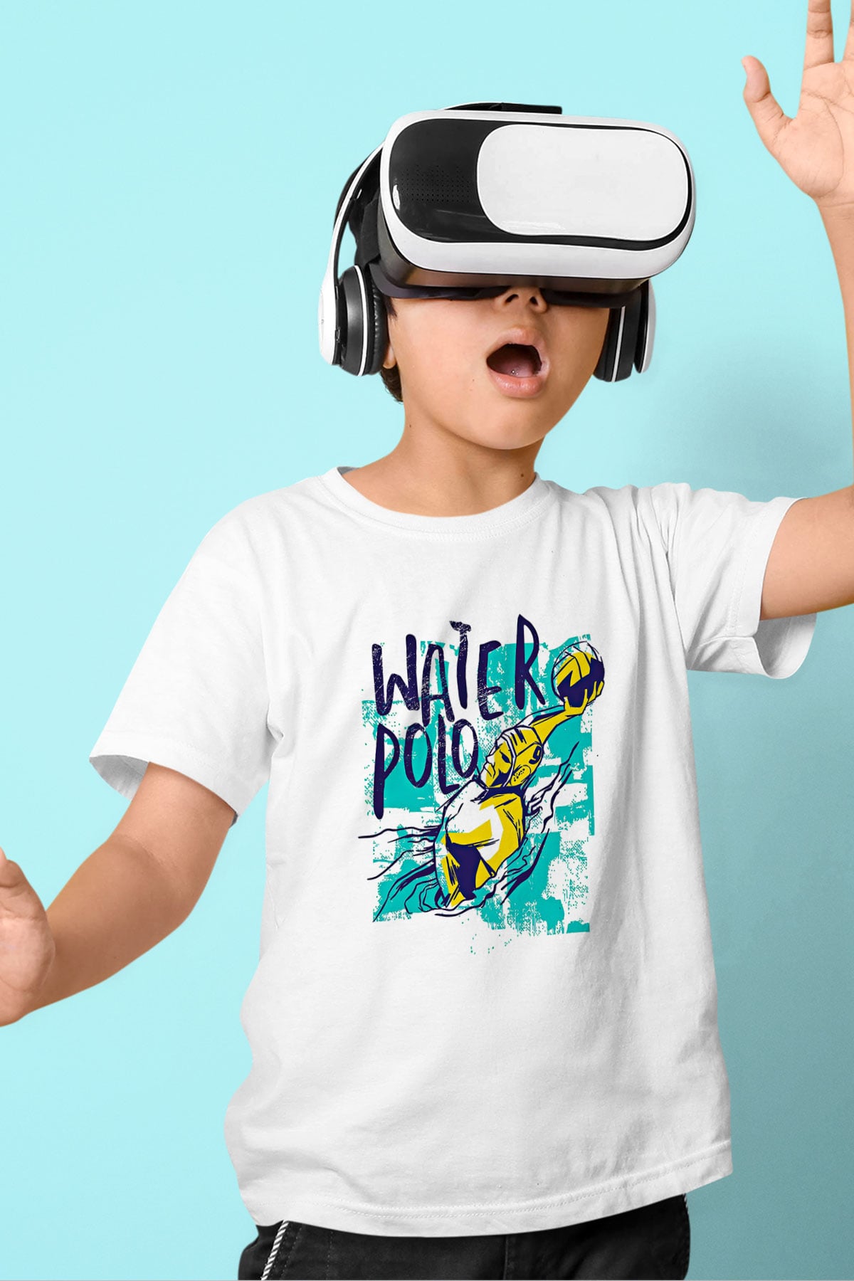 Su Topu Baskılı Unisex Beyaz Çocuk Tişört - Tshirt