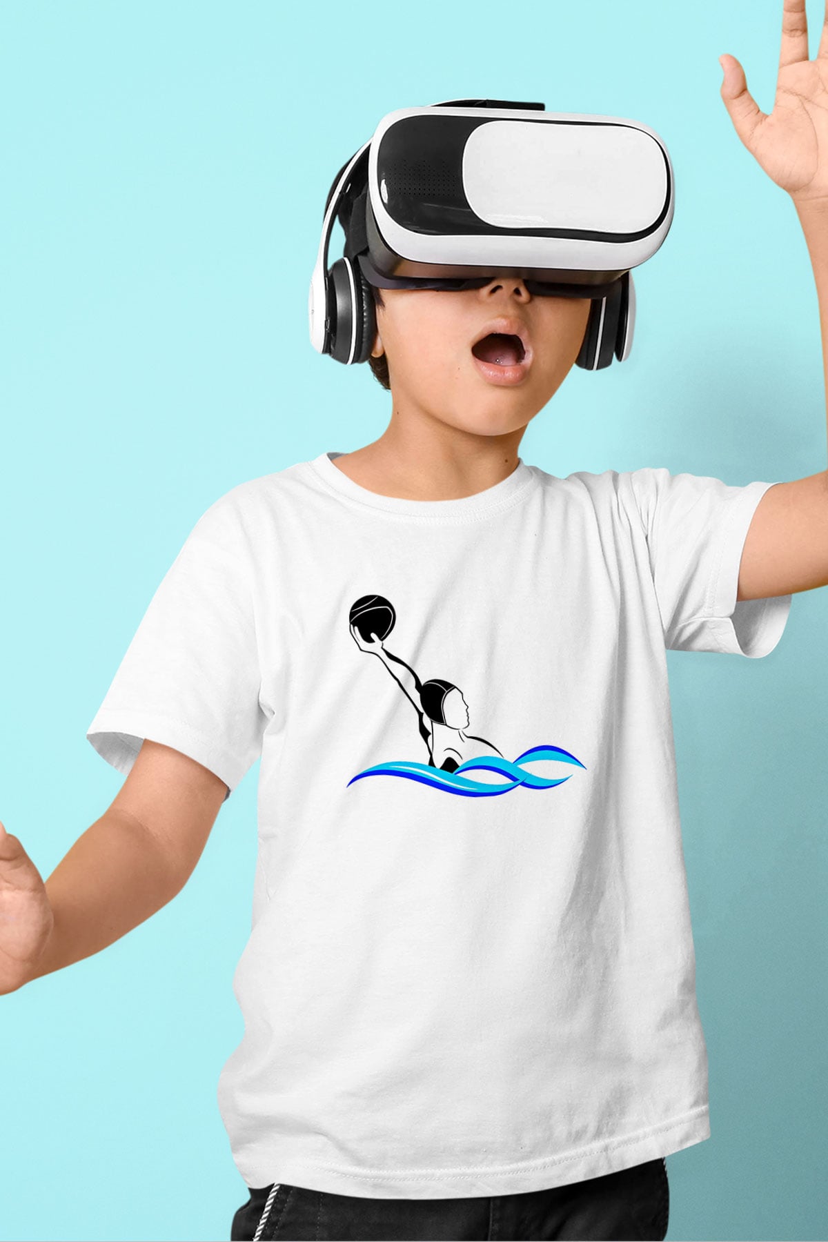 Su Topu Baskılı Unisex Beyaz Çocuk Tişört - Tshirt