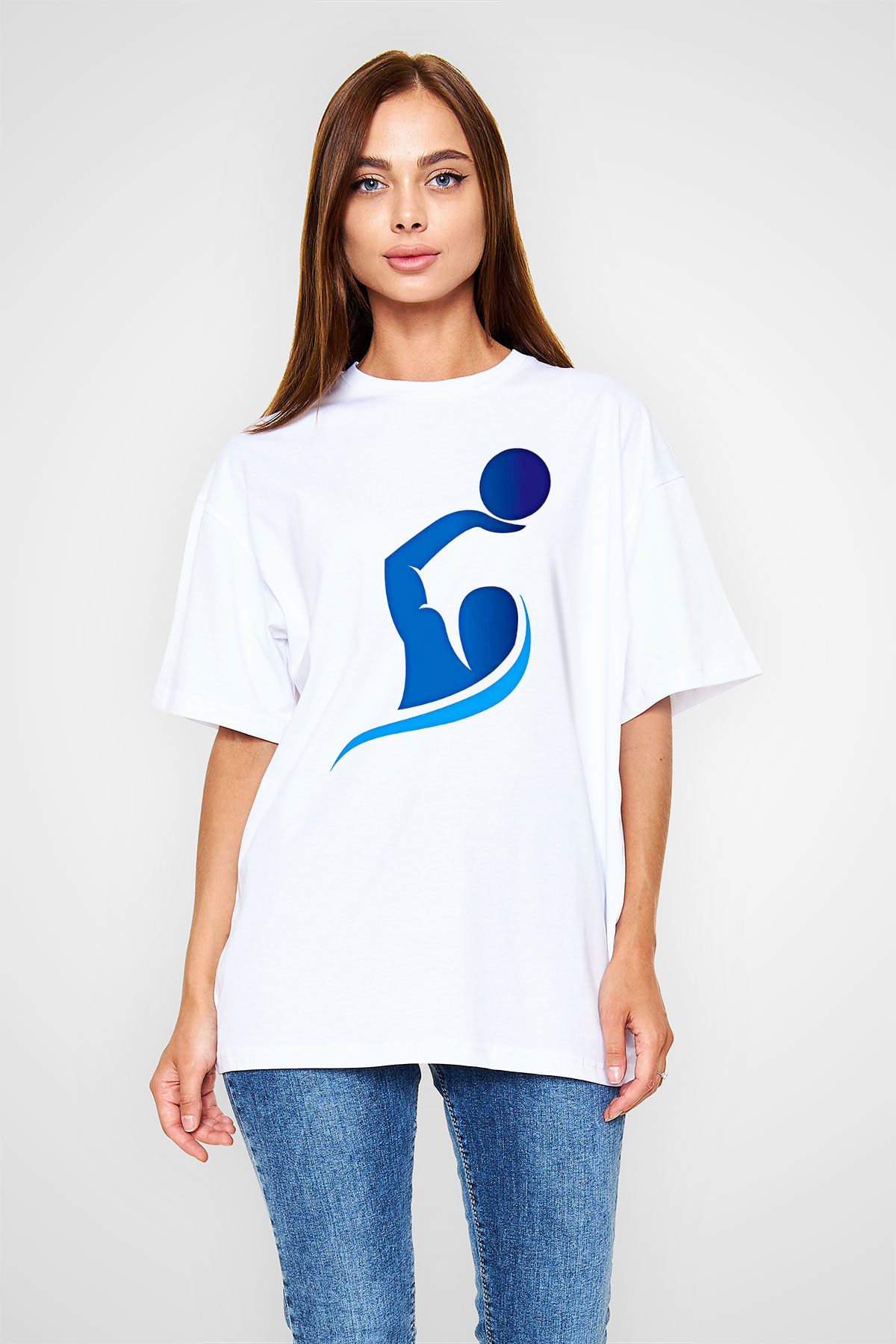 Su Topu Baskılı Unisex Beyaz Oversize Tişört - Tshirt