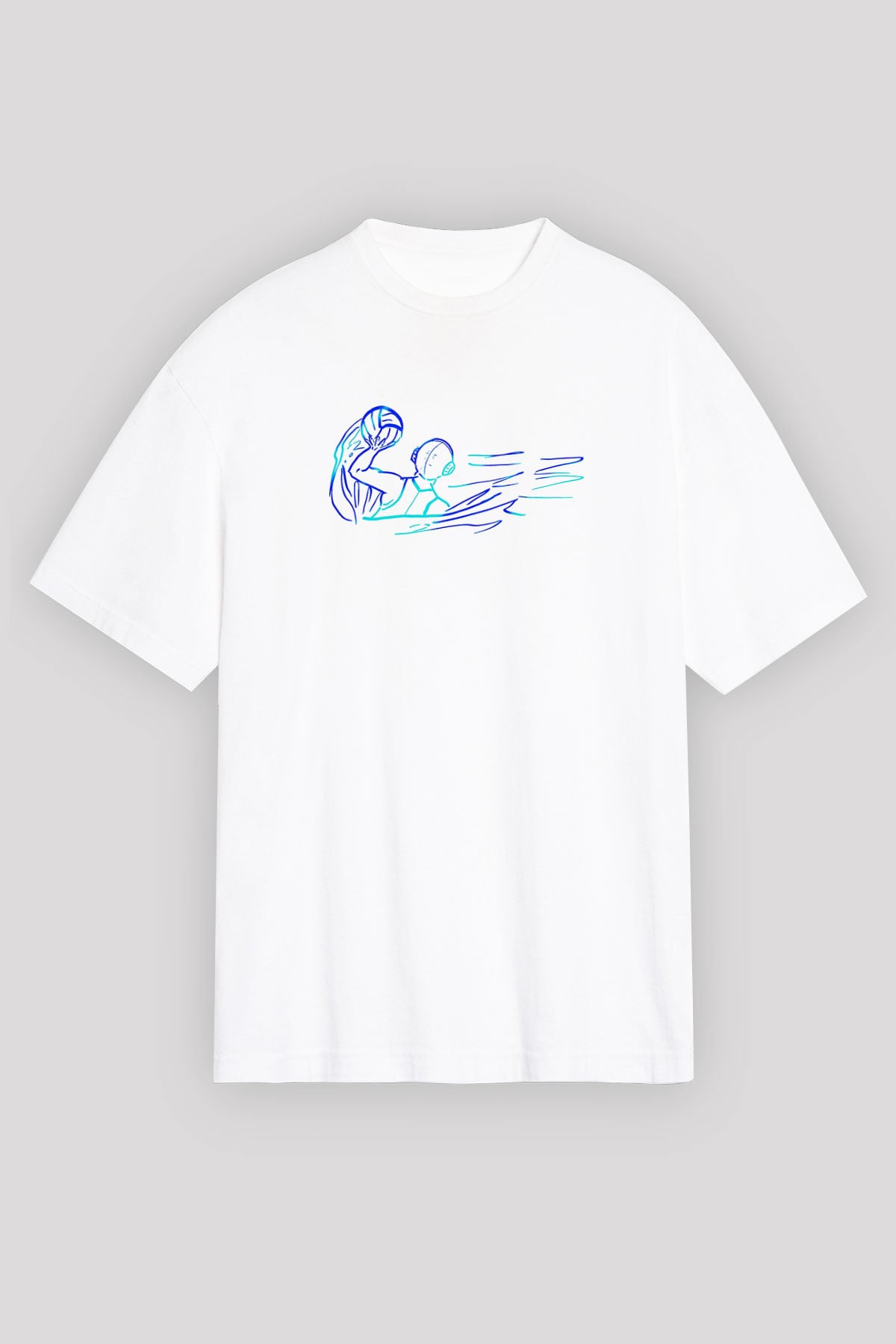 Su Topu Baskılı Unisex Beyaz Oversize Tişört - Tshirt