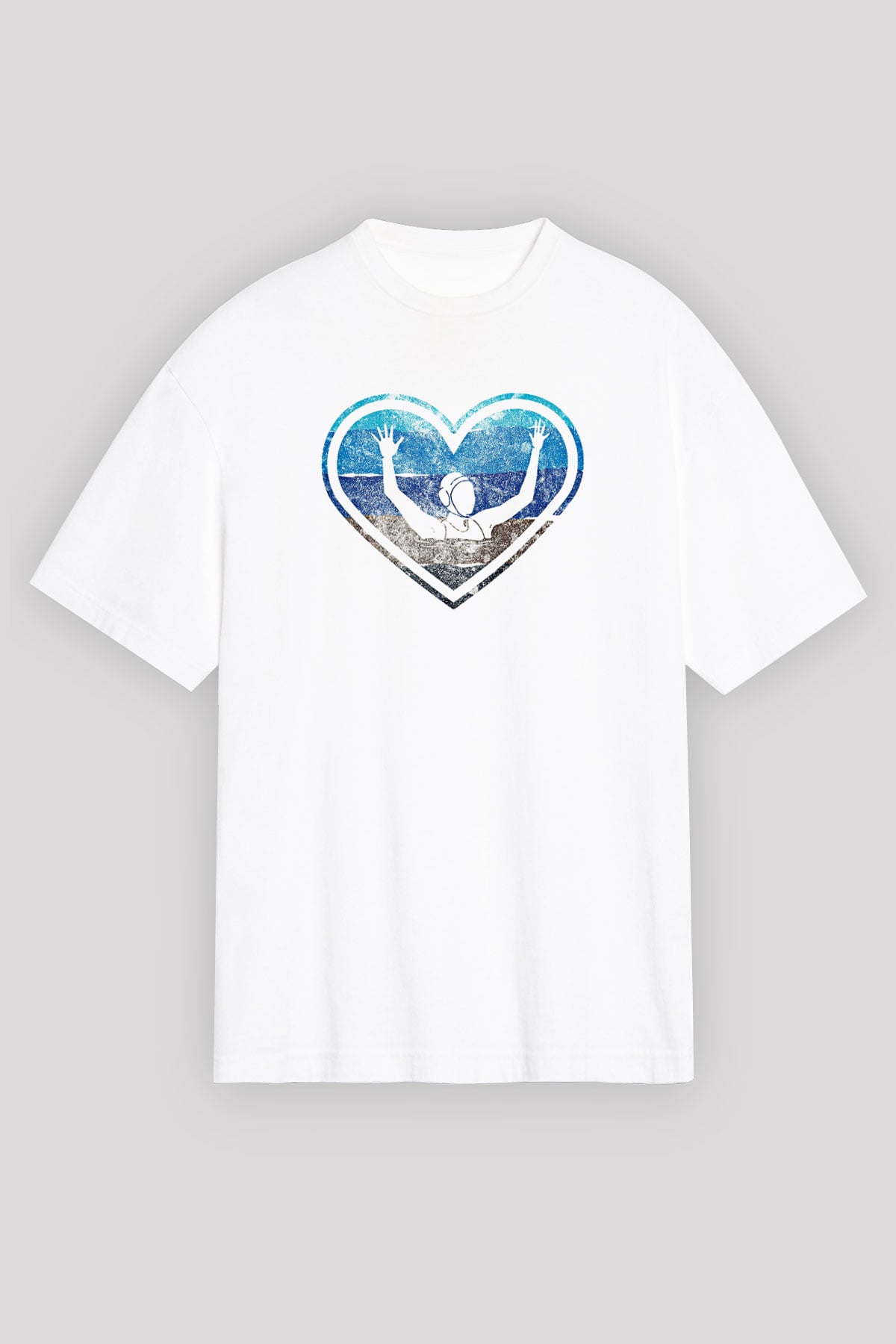 Su Topu Baskılı Unisex Beyaz Oversize Tişört - Tshirt