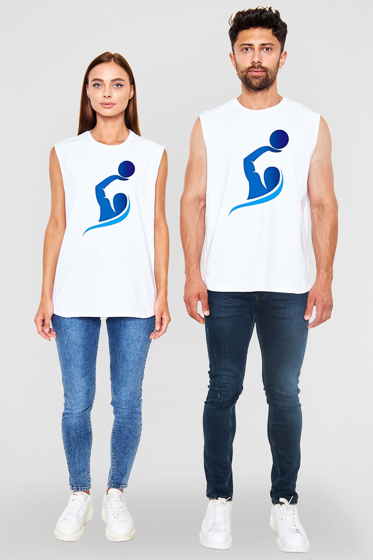 Su Topu Baskılı Unisex Kolsuz Beyaz Tişört