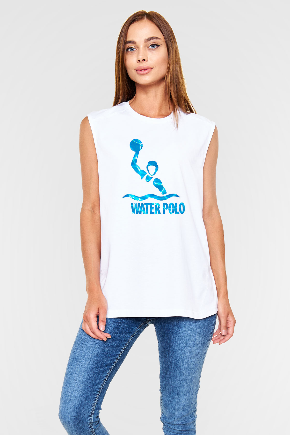 Su Topu Baskılı Unisex Kolsuz Beyaz Tişört