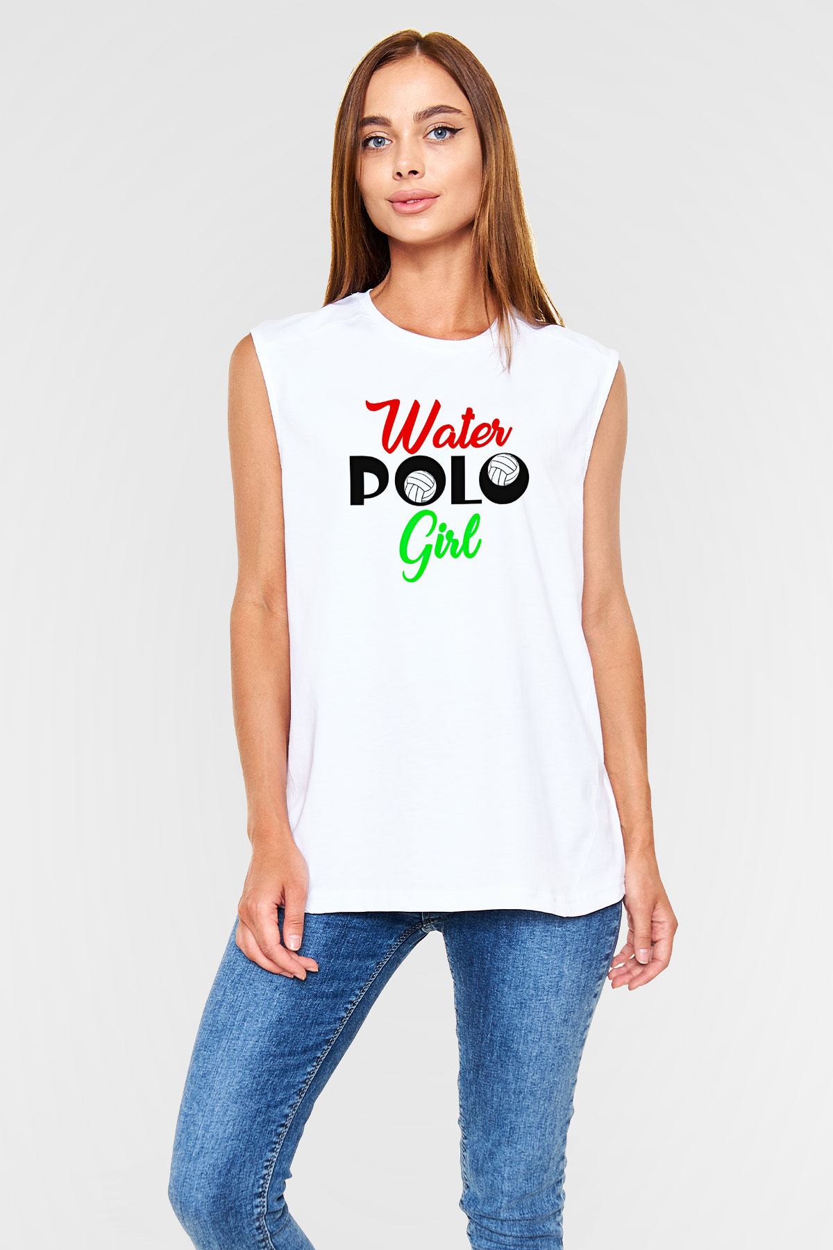 Su Topu Baskılı Unisex Kolsuz Beyaz Tişört
