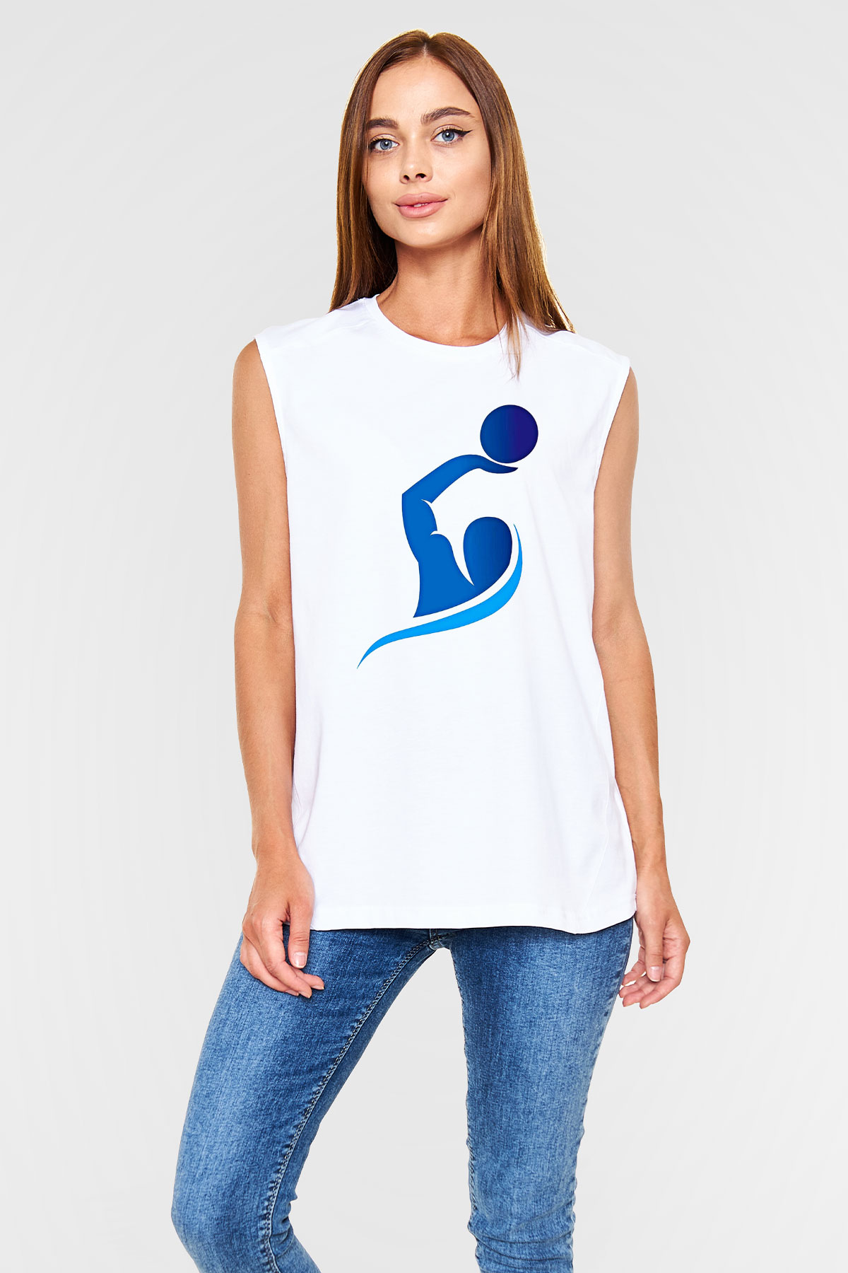 Su Topu Baskılı Unisex Kolsuz Beyaz Tişört