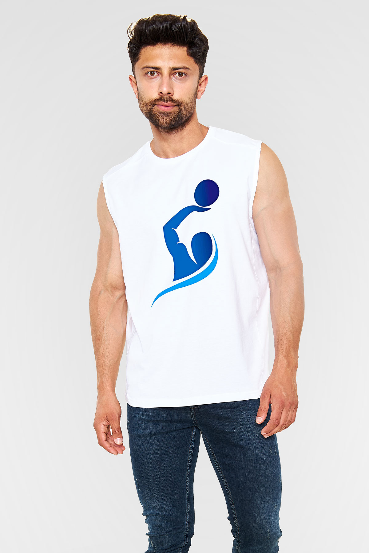 Su Topu Baskılı Unisex Kolsuz Beyaz Tişört
