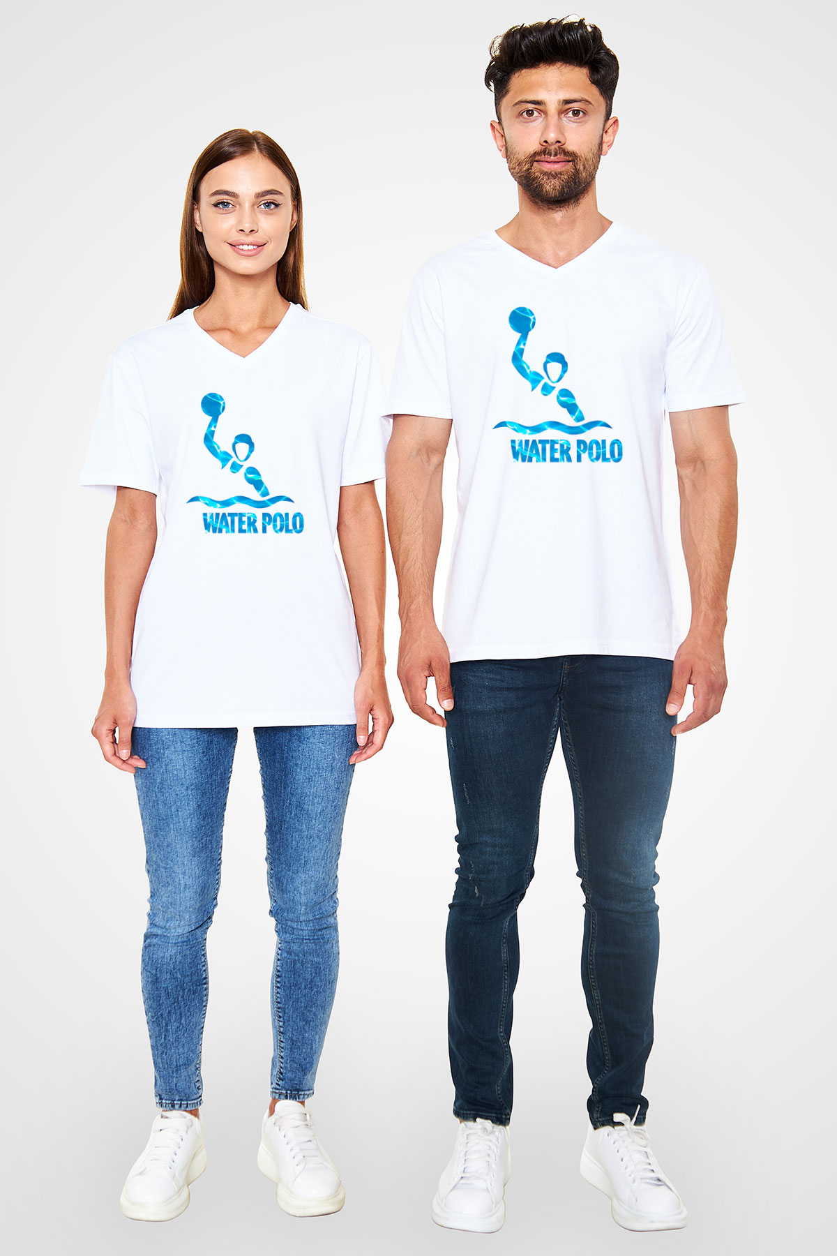 Su Topu Baskılı Unisex V Yaka Tişört - Tshirt