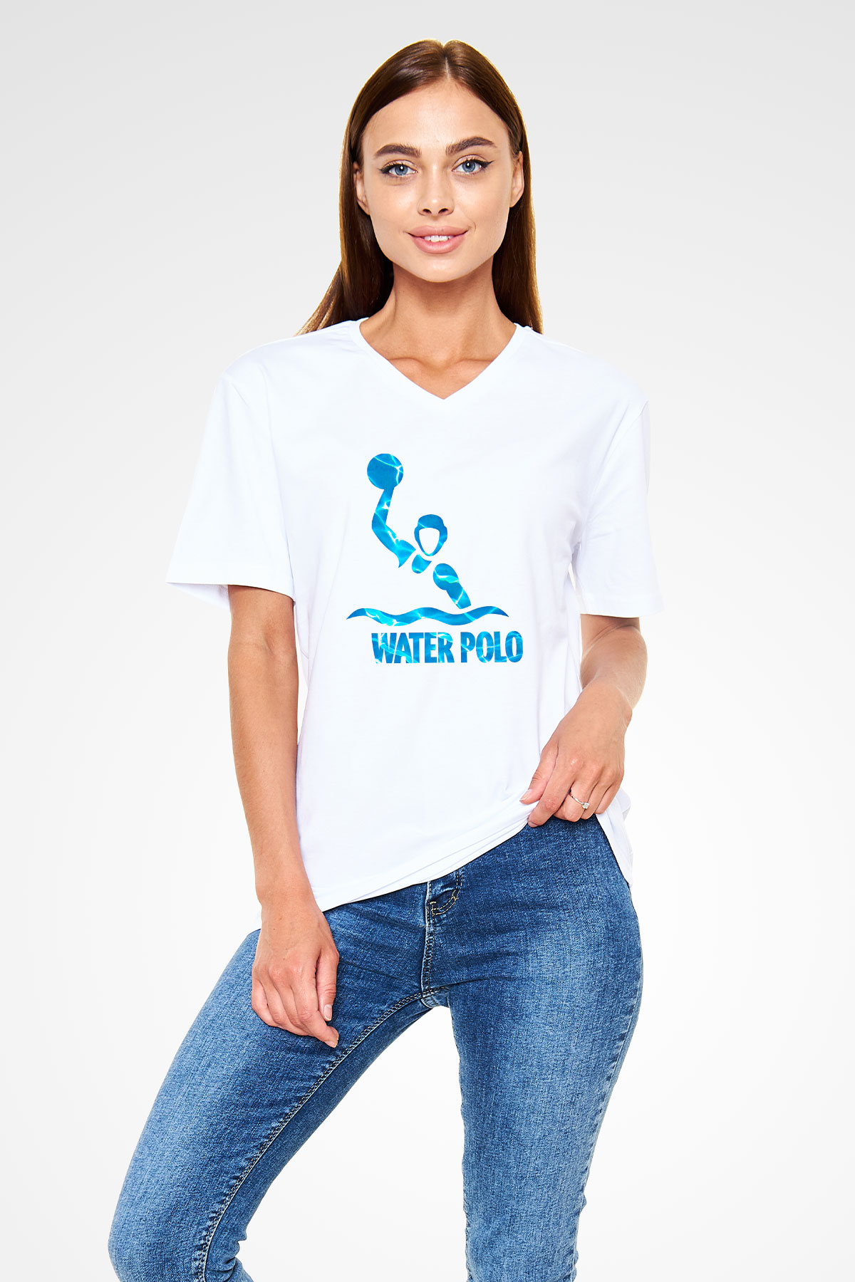 Su Topu Baskılı Unisex V Yaka Tişört - Tshirt