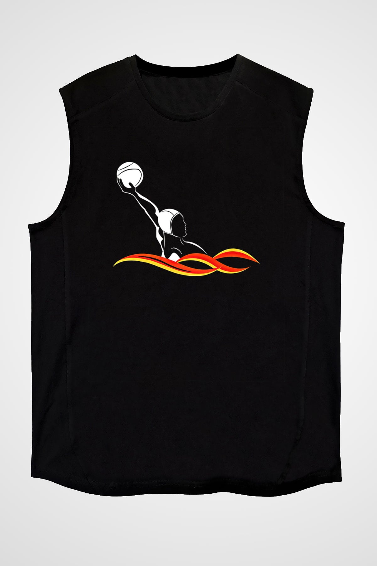 Su Topu - Water Polo Baskılı Unisex Siyah Kolsuz Tişört