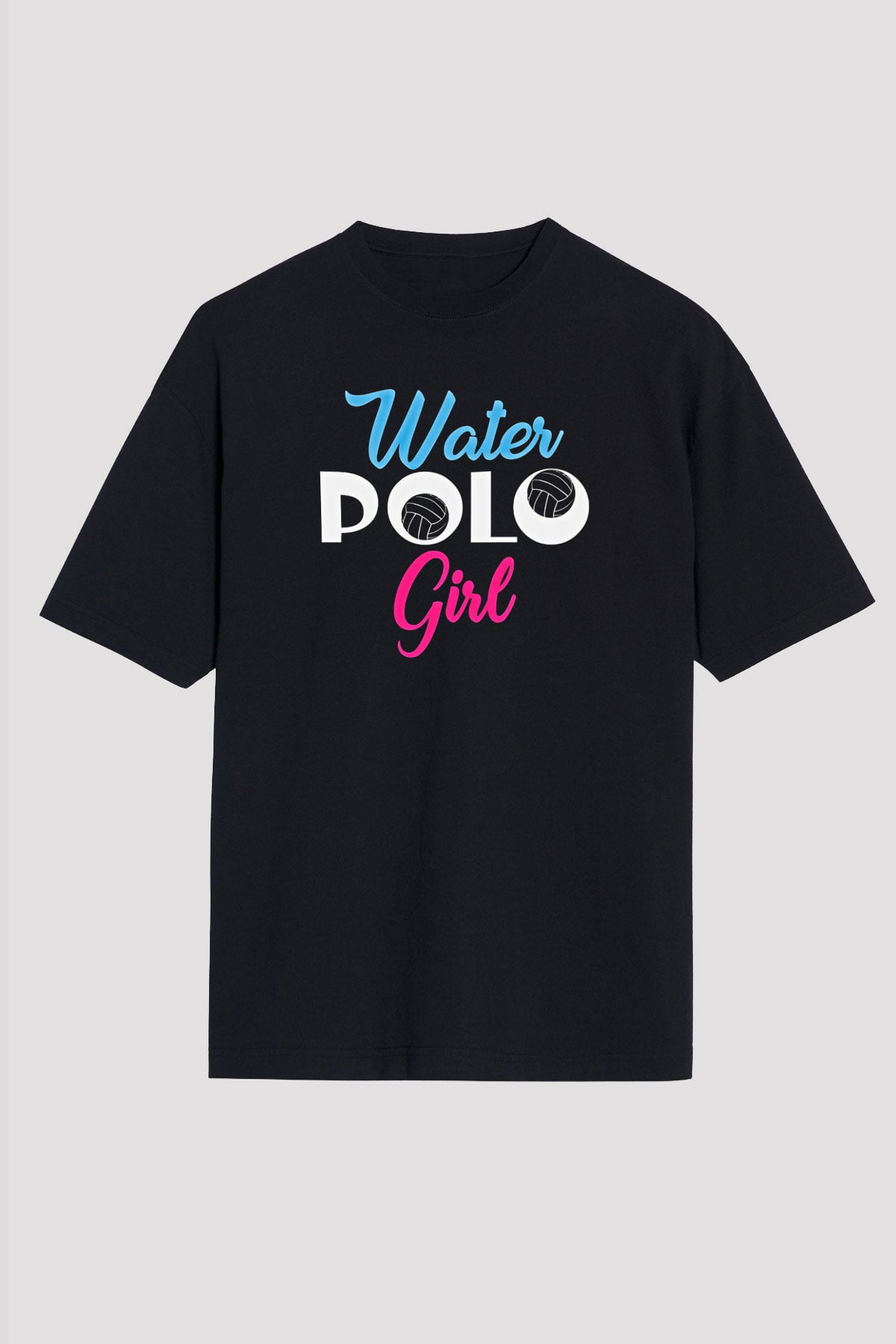 Su Topu - Water Polo Baskılı Unisex Siyah Oversize Tişört