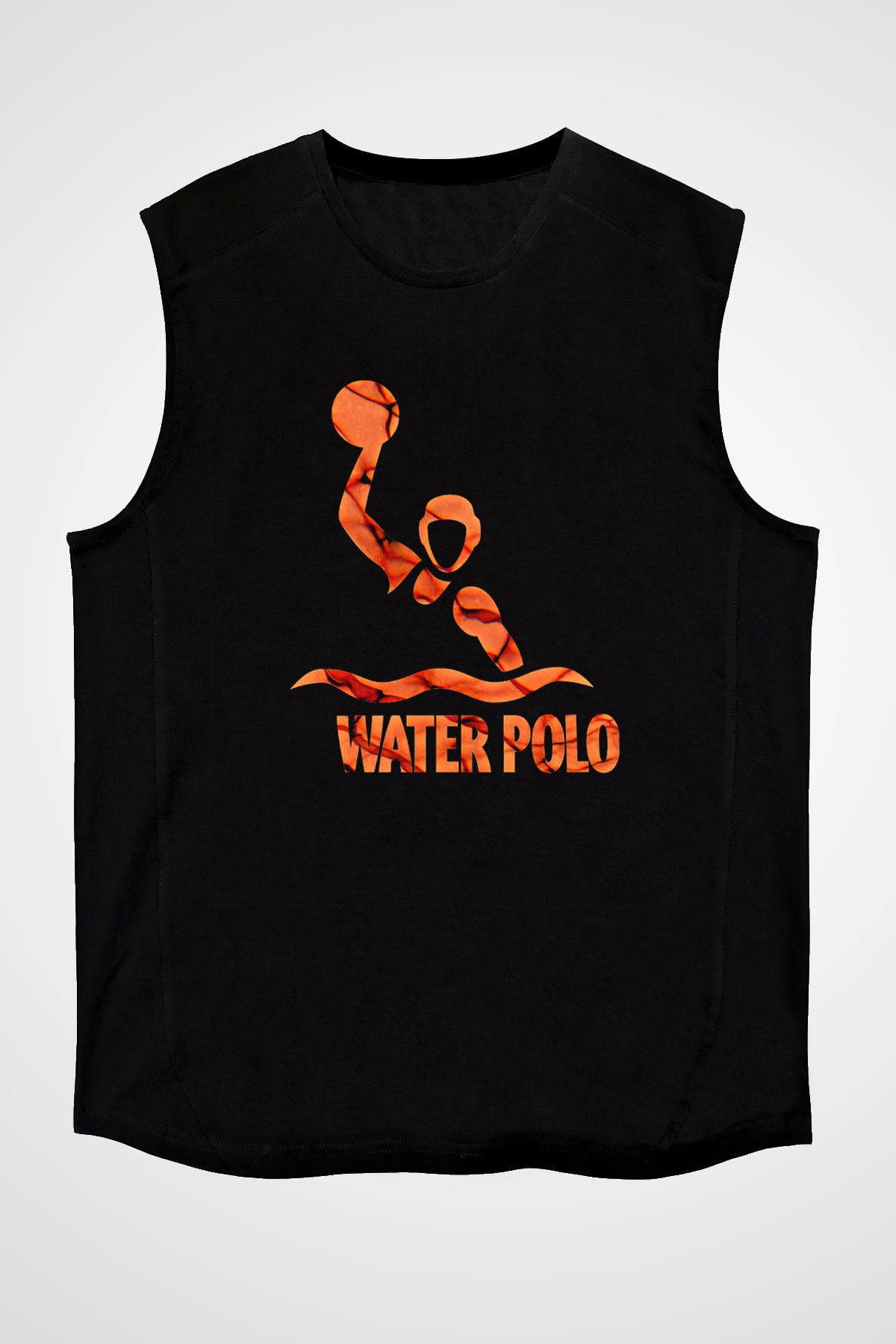 Su Topu - Water Polo Baskılı Unisex Siyah Kolsuz Tişört