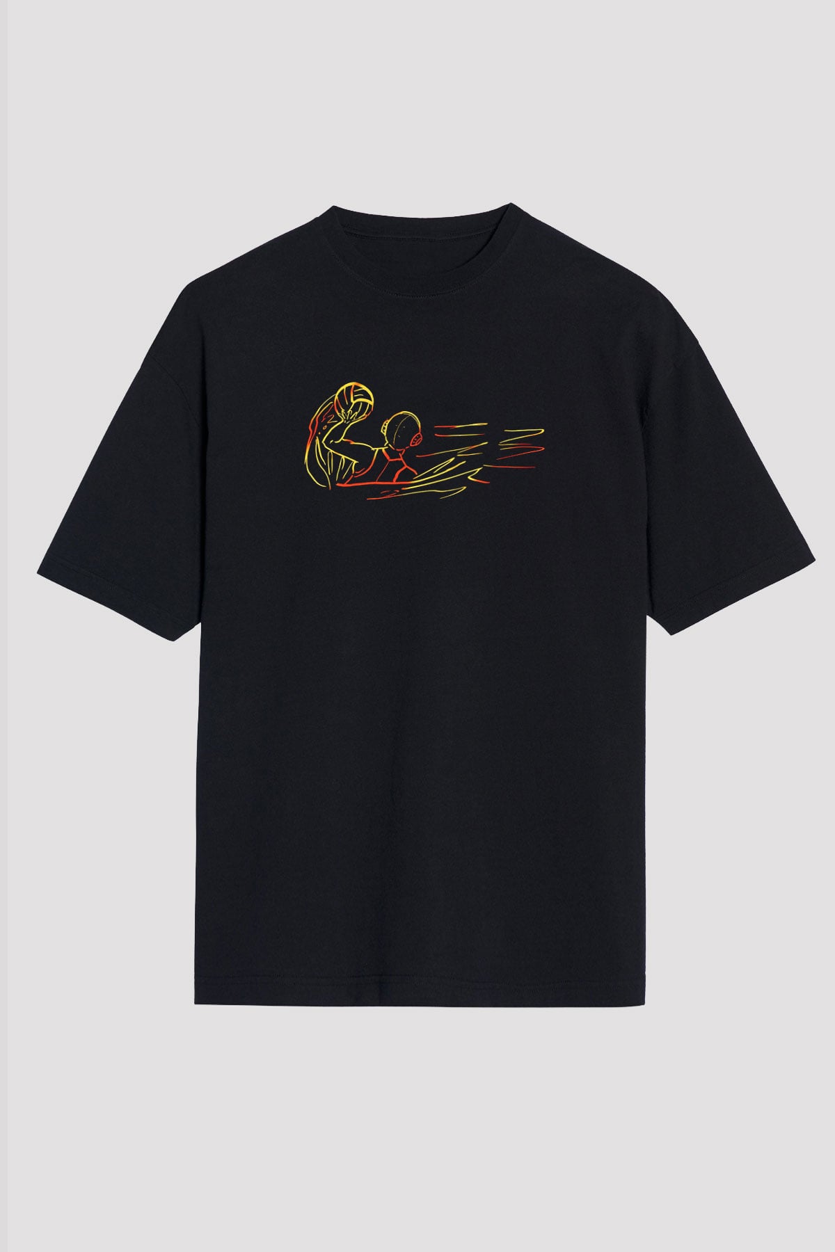 Su Topu - Water Polo Baskılı Unisex Siyah Oversize Tişört