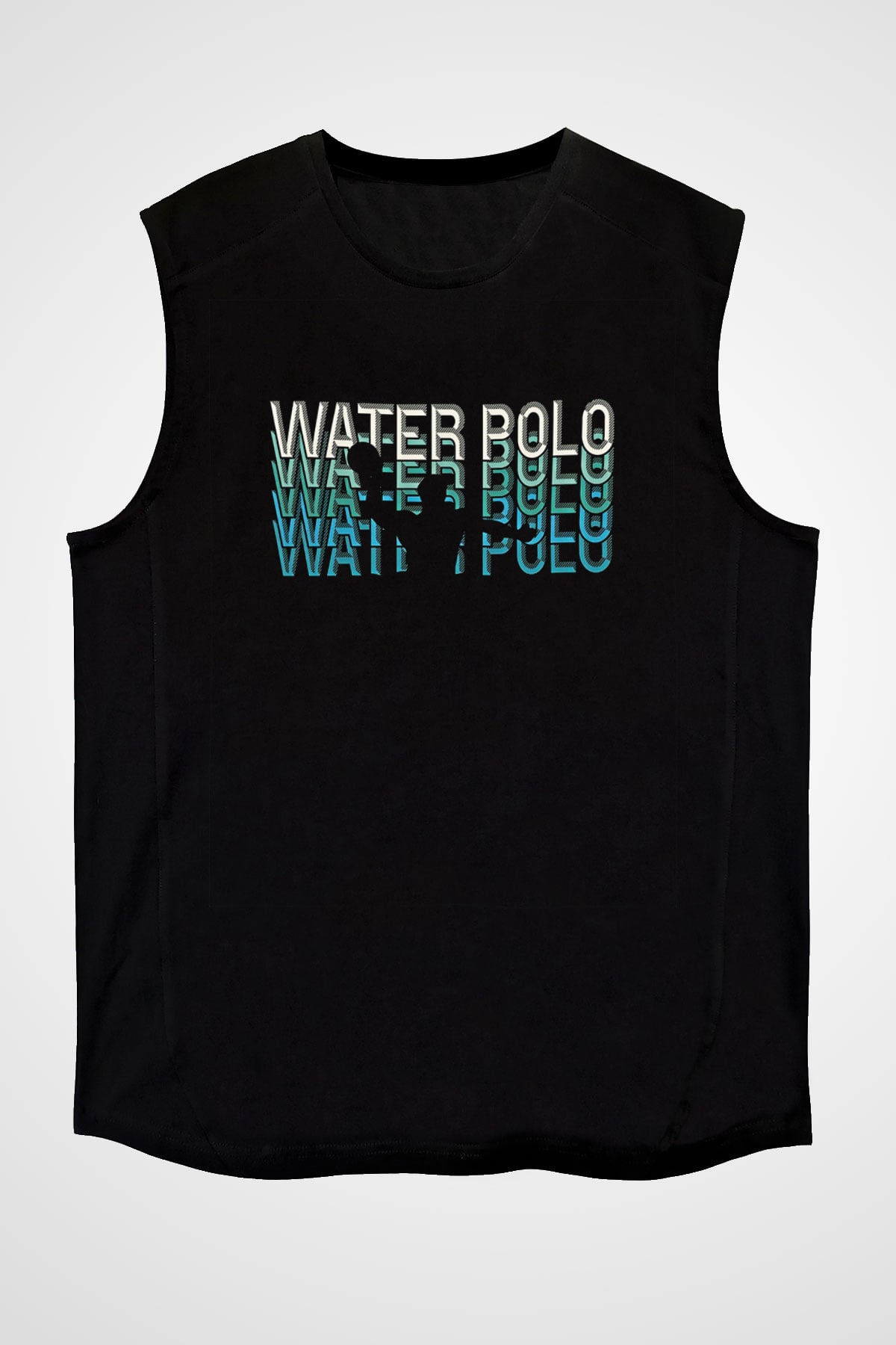 Su Topu - Water Polo Baskılı Unisex Siyah Kolsuz Tişört